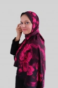 Velda Gül Desenli Şal - Fuşya