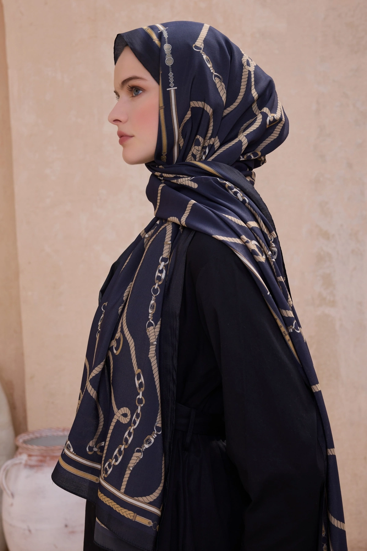 Belli Fresh Modal Şal 5 Zincir Desen - Lacivert