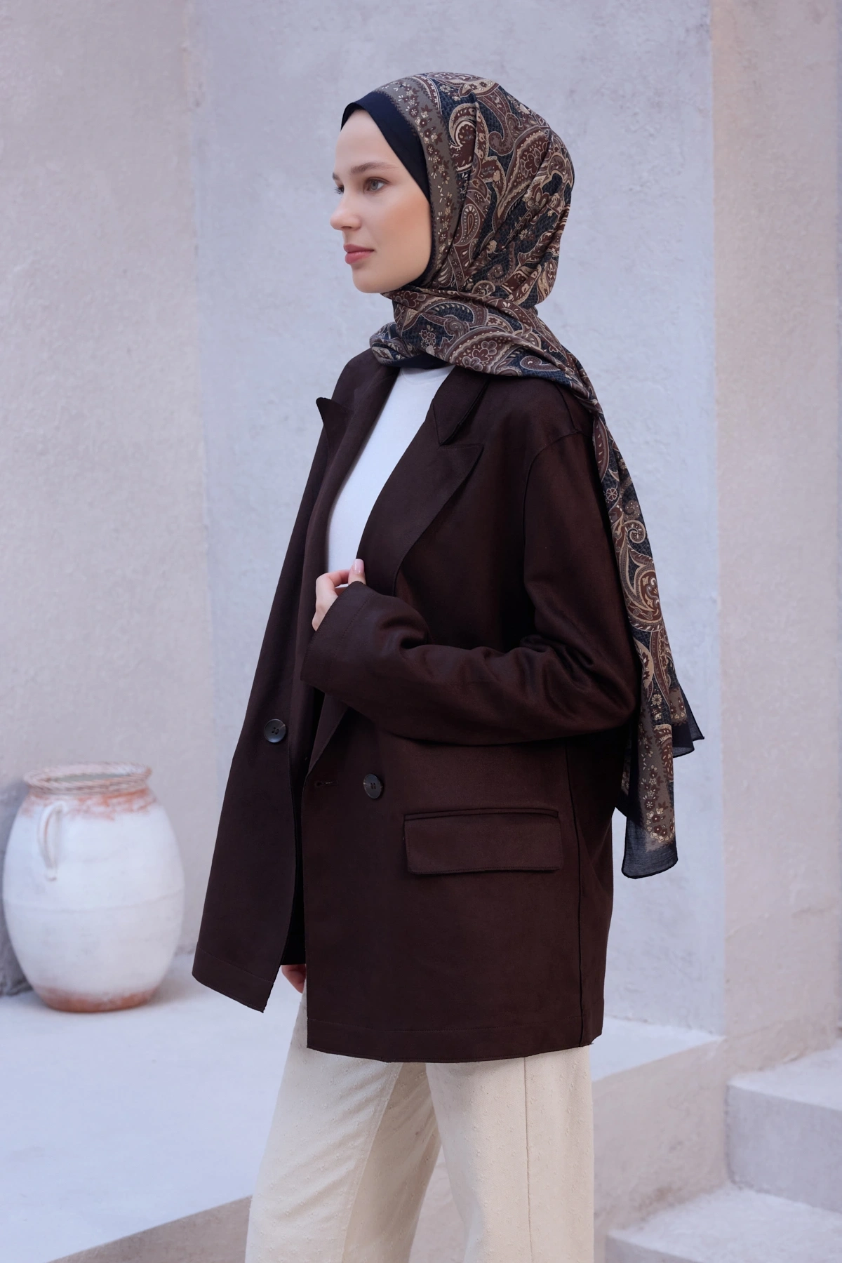 Belli Fresh Vual Kumaş Şal 1488 - Kahverengi