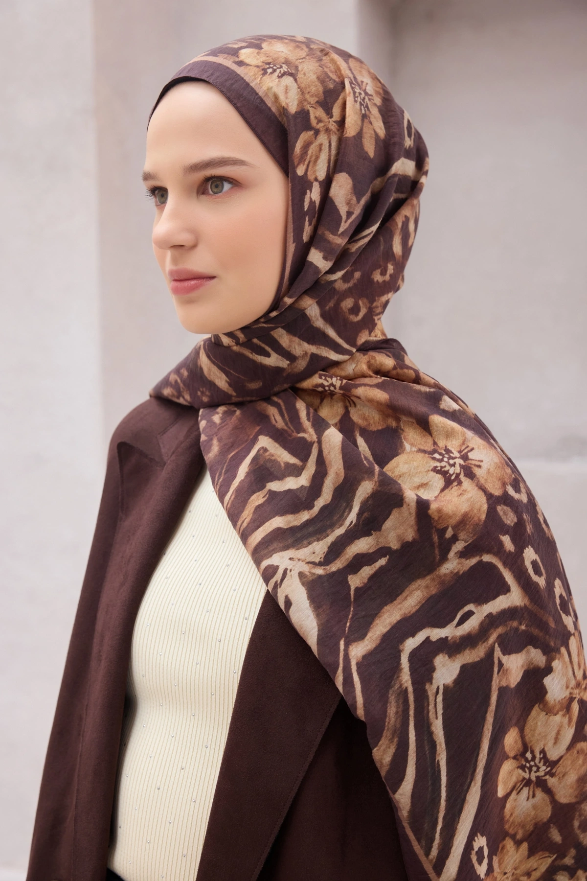 Belli Fresh Tencel Kumaş Rozy Şal - Kahverengi