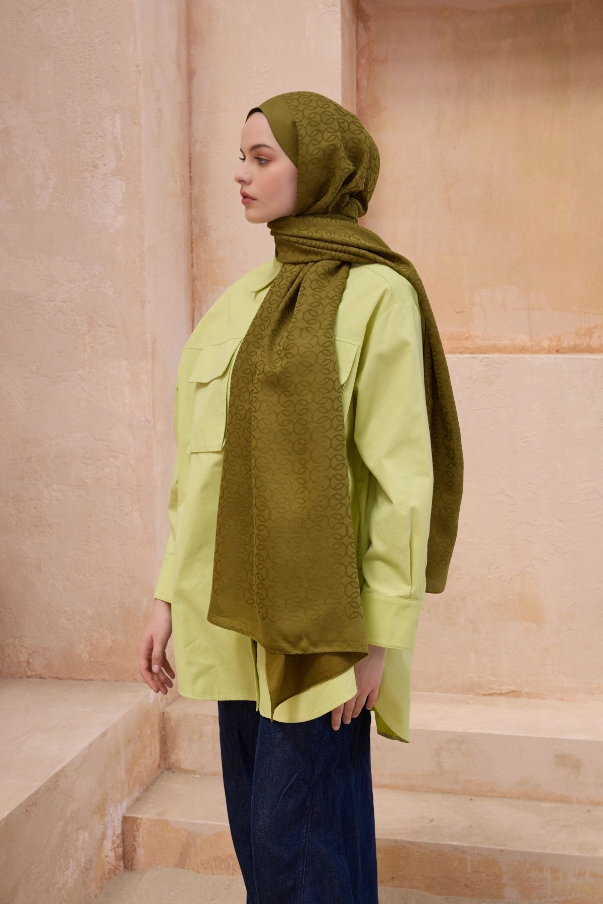 Belli Fresh Pamuk Kumaş Nora Şal - Zeytin Hardal