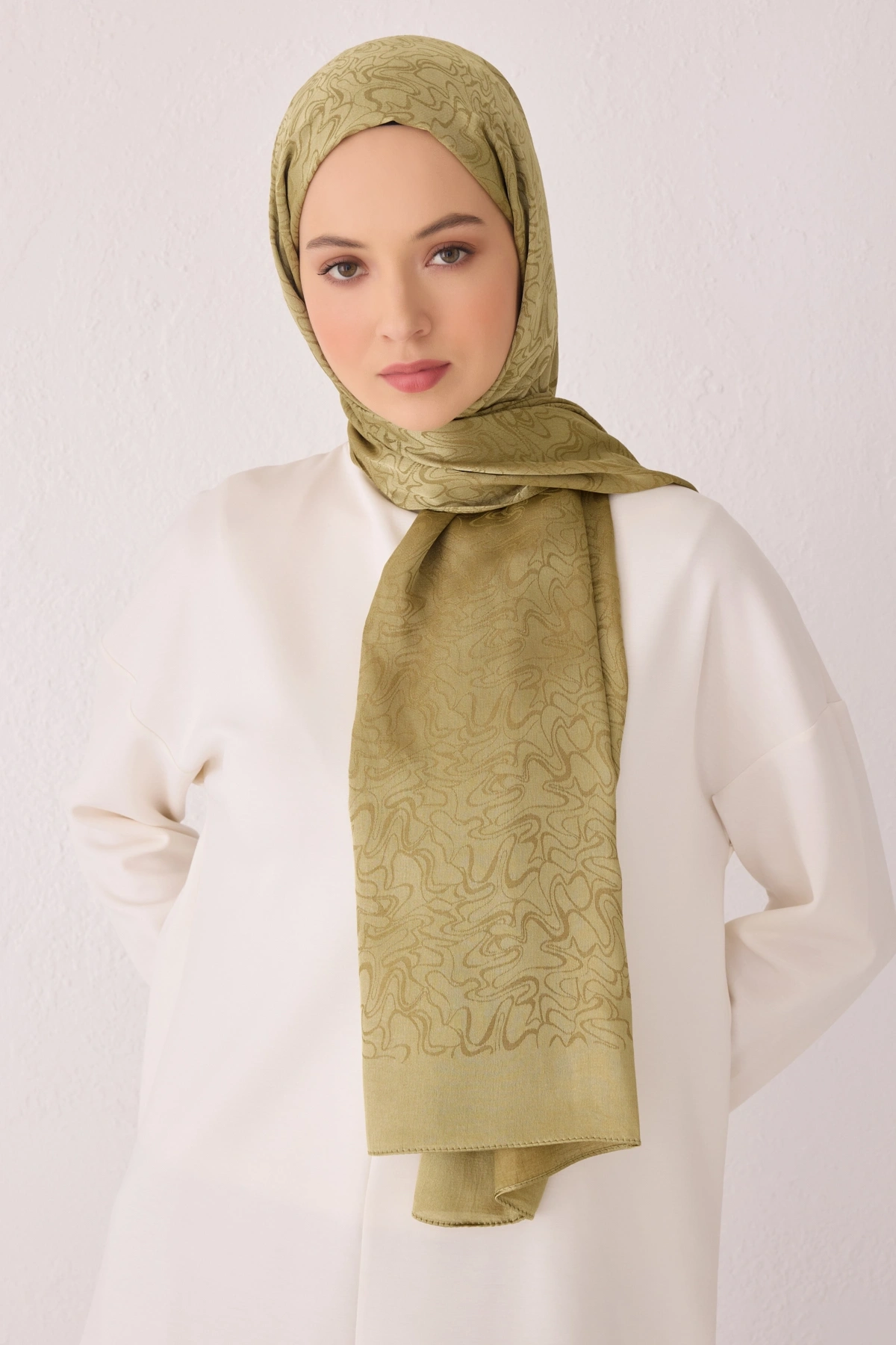 Belli Fresh Pamuk Kumaş Liva Şal - Hardal Yeşili