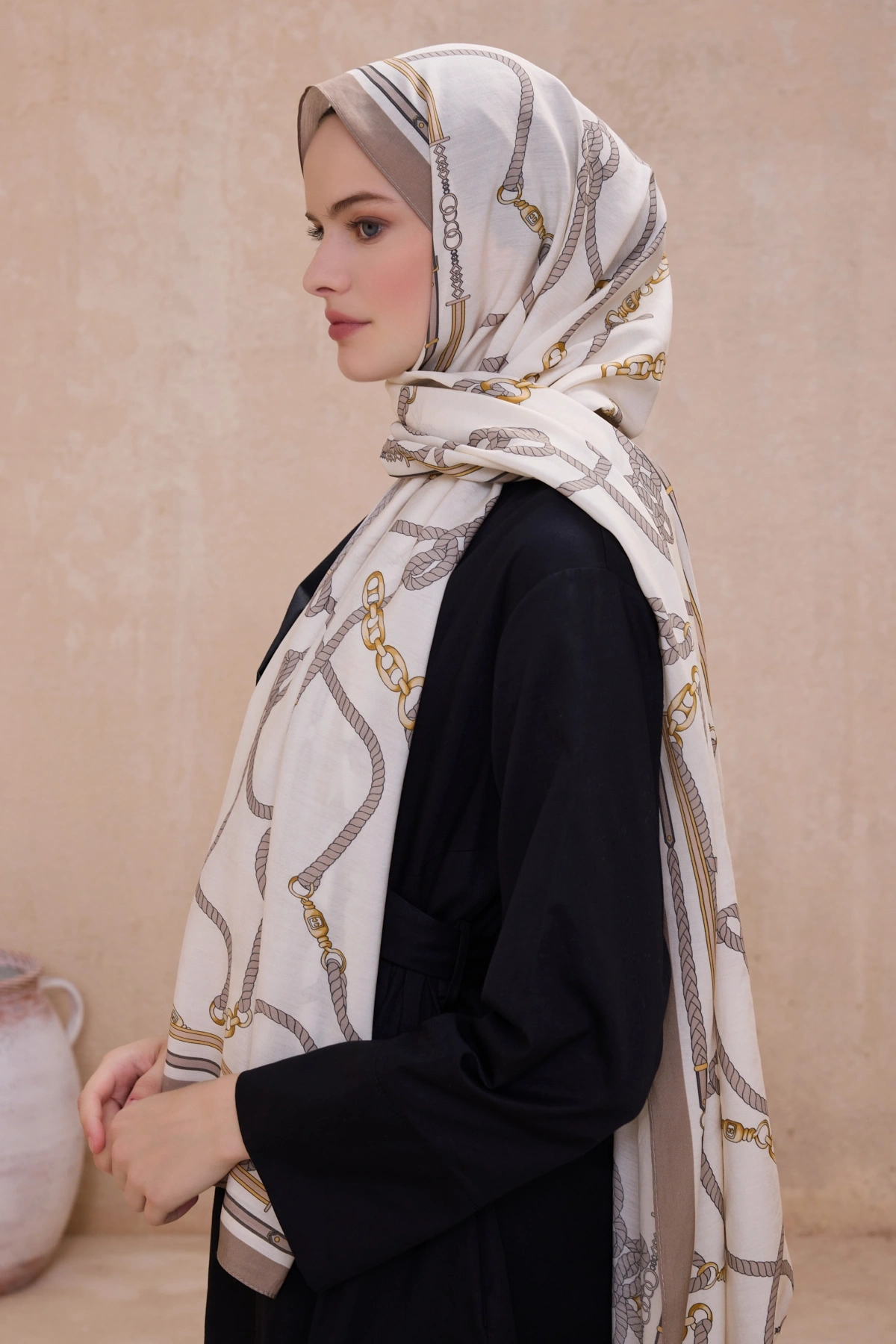Belli Fresh Modal Şal 5 Zincir Desen - Krem-Bej