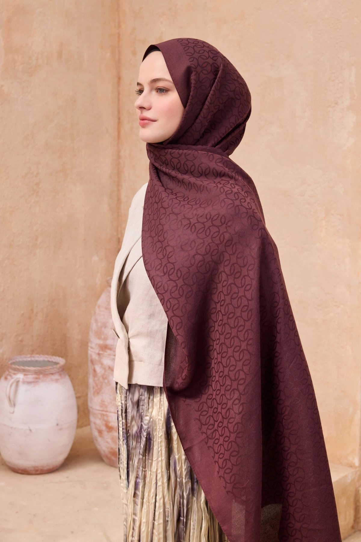 Belli Fresh Pamuk Kumaş Nora Şal - Koyu Bordo