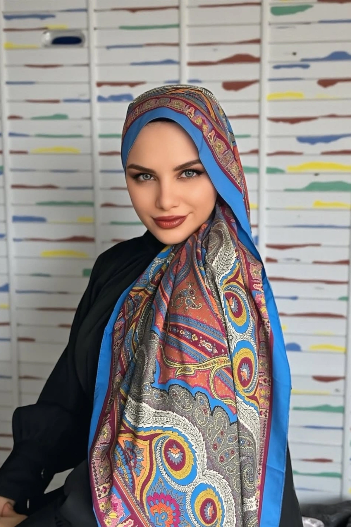 Arvena - Retro Desen Şal - Mavi