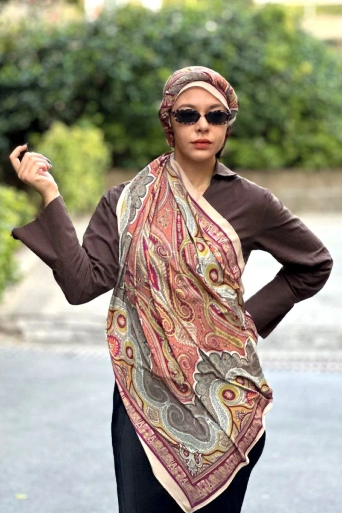 Arvena - Retro Desen Şal - Bej