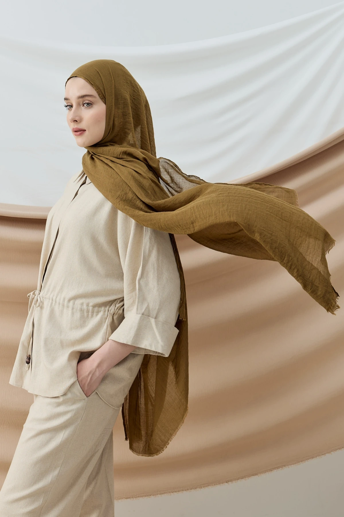 Norel Serisi İnce Pamuklu Şal - Koyu Bronz