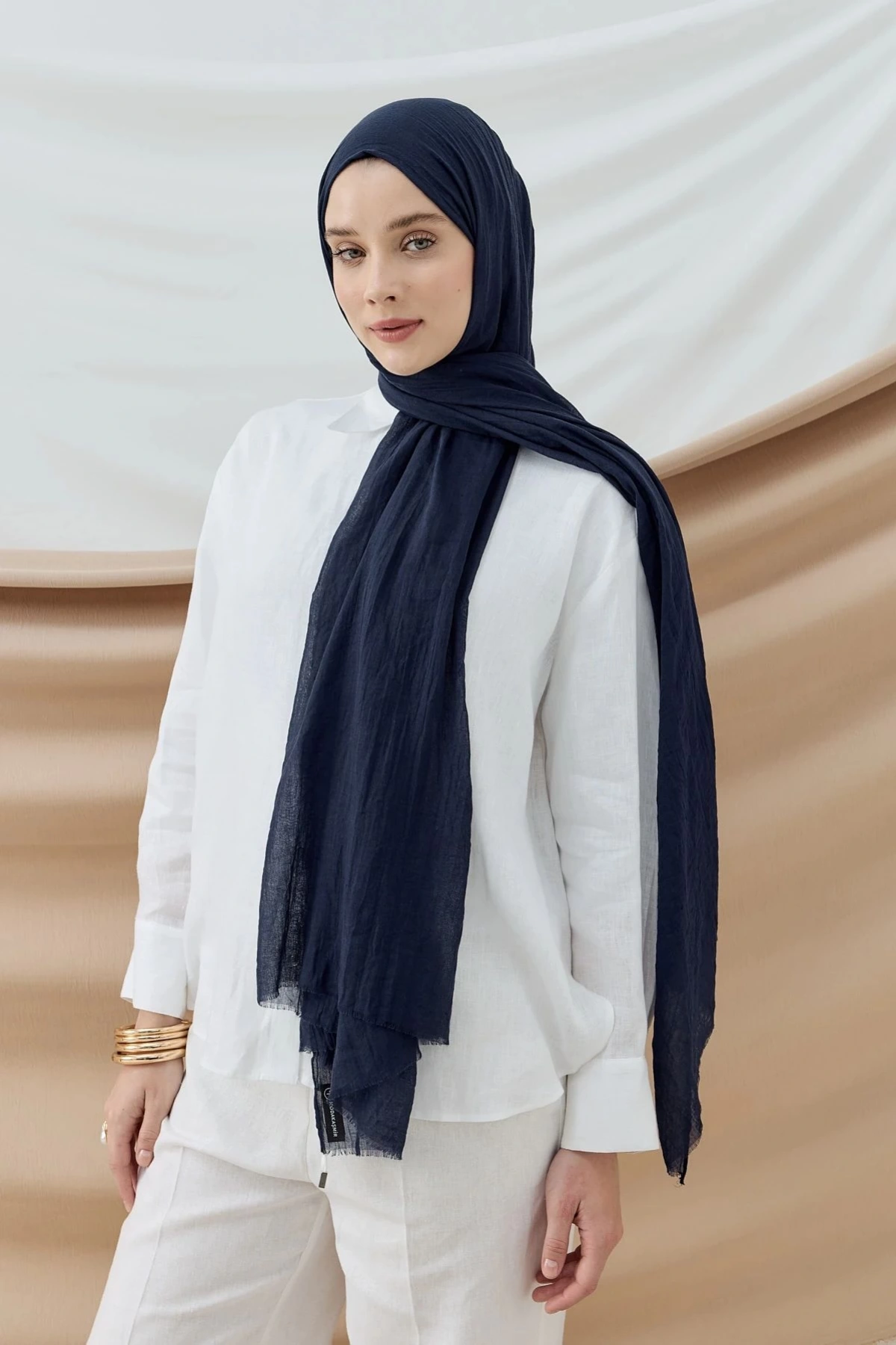 Norel Serisi İnce Pamuklu Şal - Lacivert