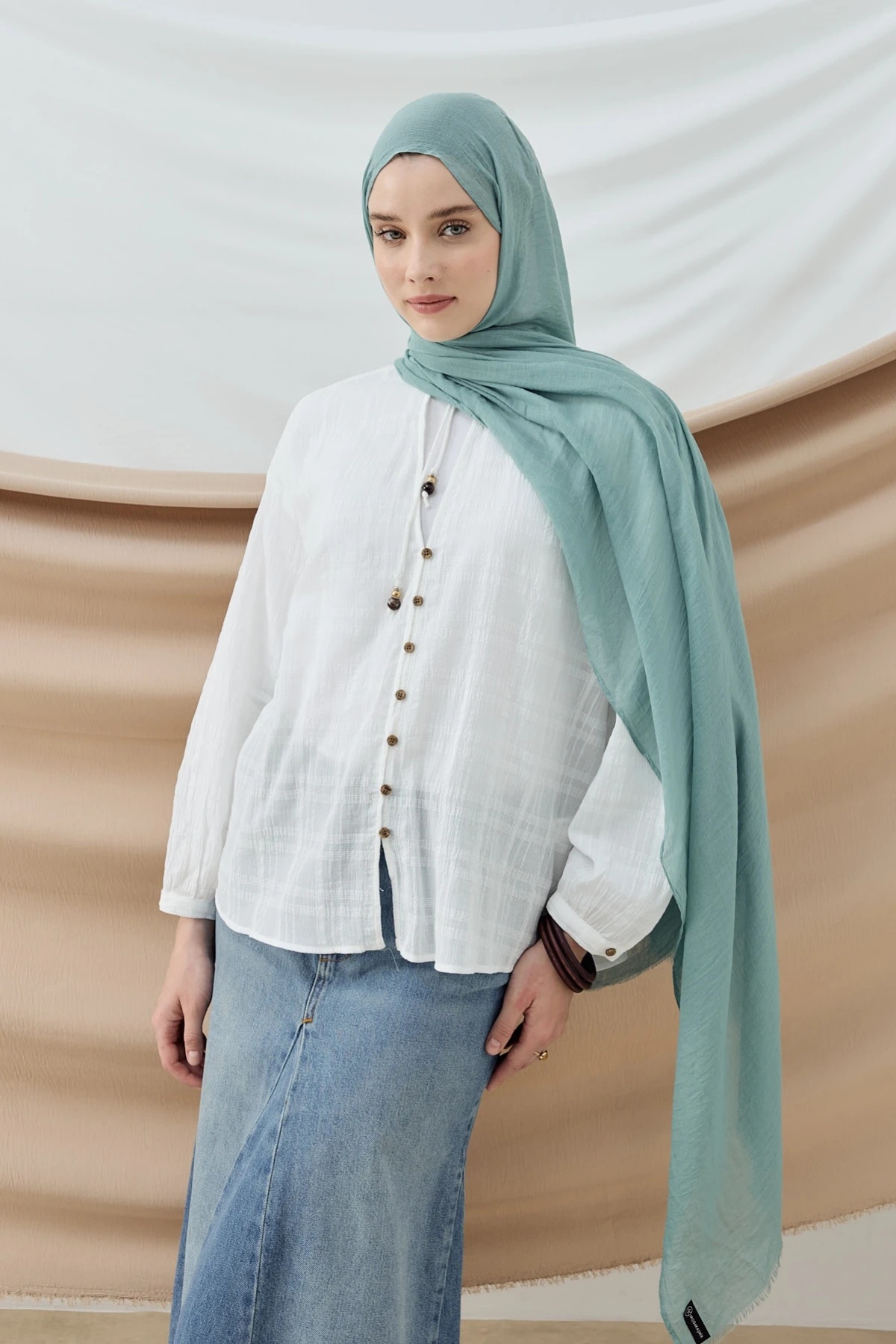 Norel Serisi İnce Pamuklu Şal - Mint