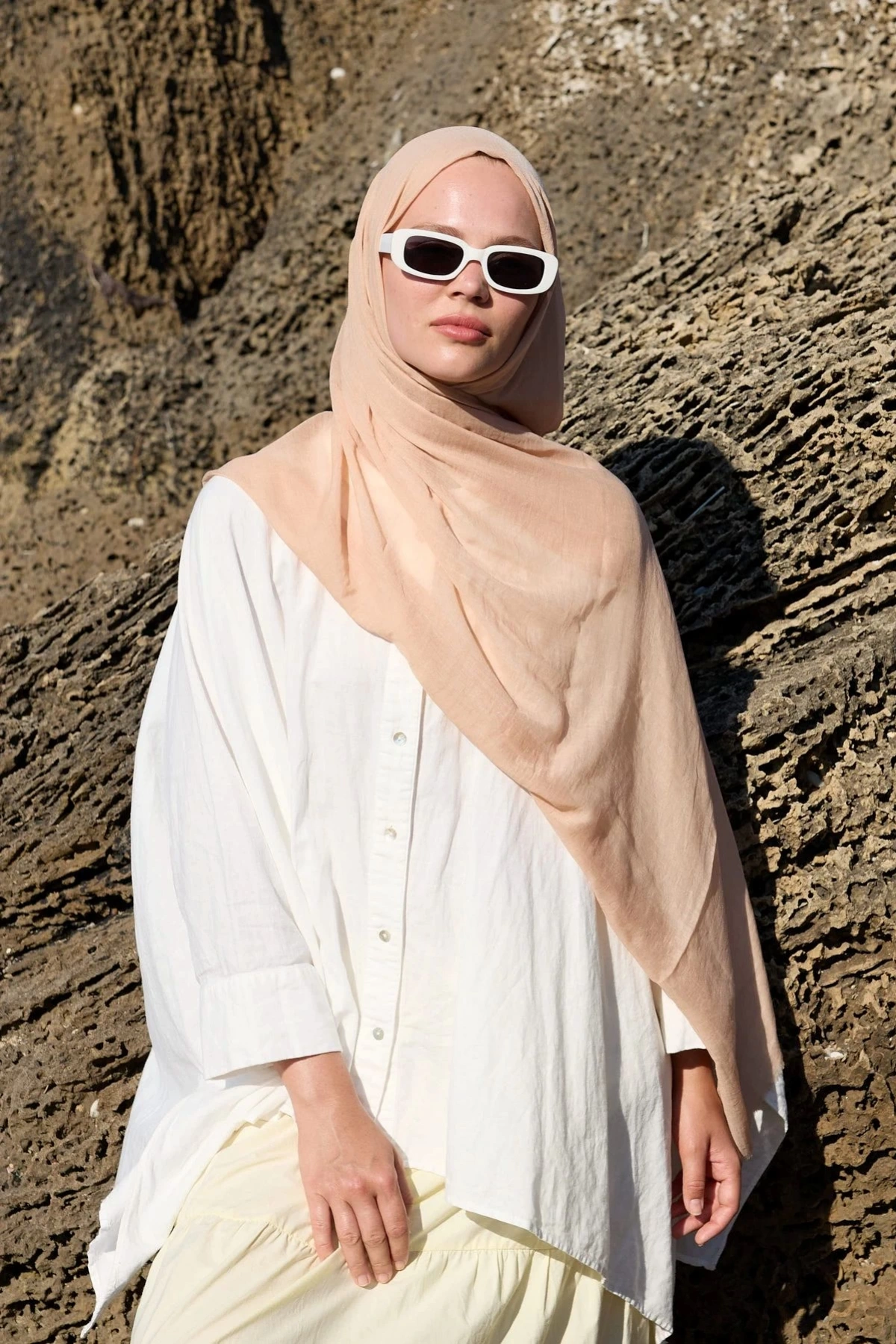 Norel Serisi İnce Pamuklu Şal - Kum Beji