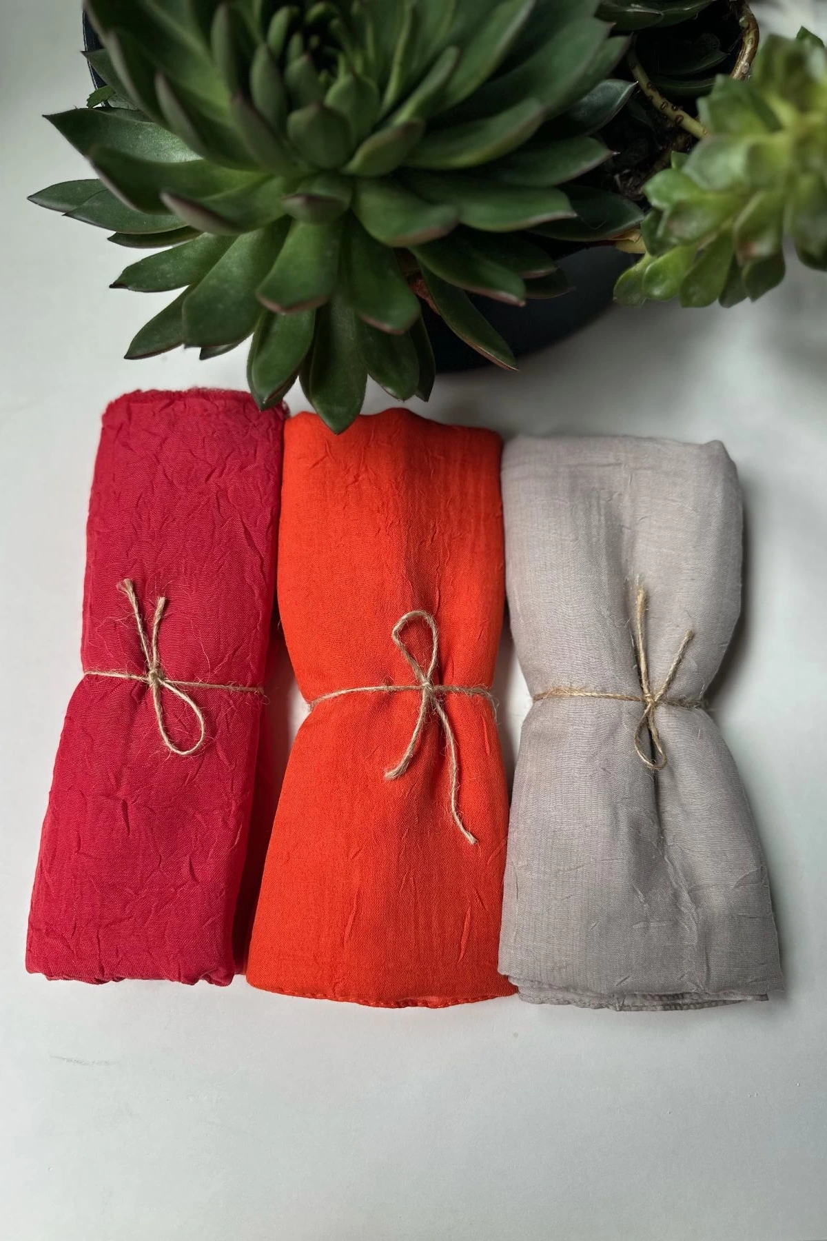 Bambu Kraş Şal - Kırmızı, Mercan ve Açık Gri 3 lü Set