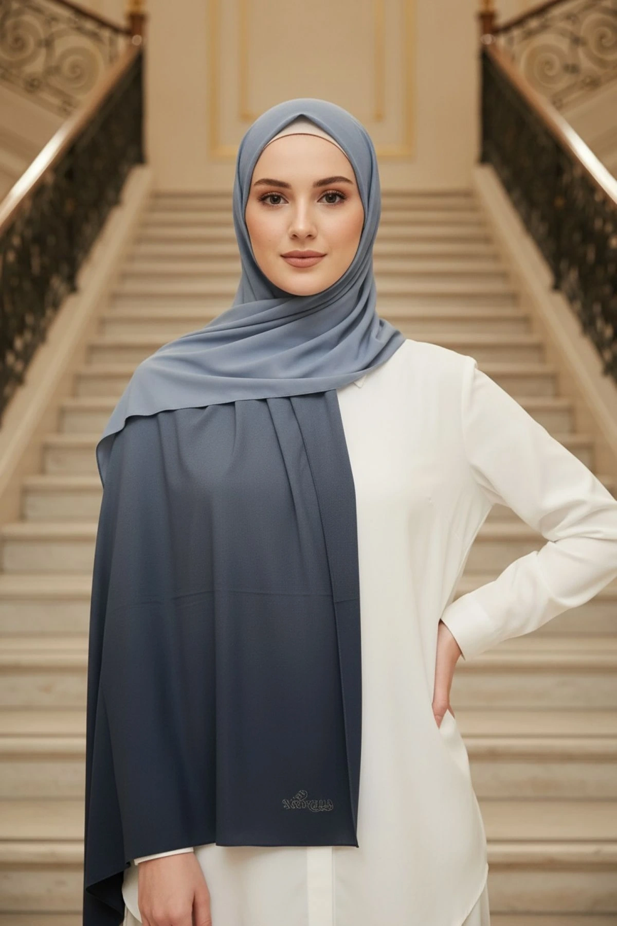 Degrade - Renk Geçişli Şal - Lacivert/Mavi