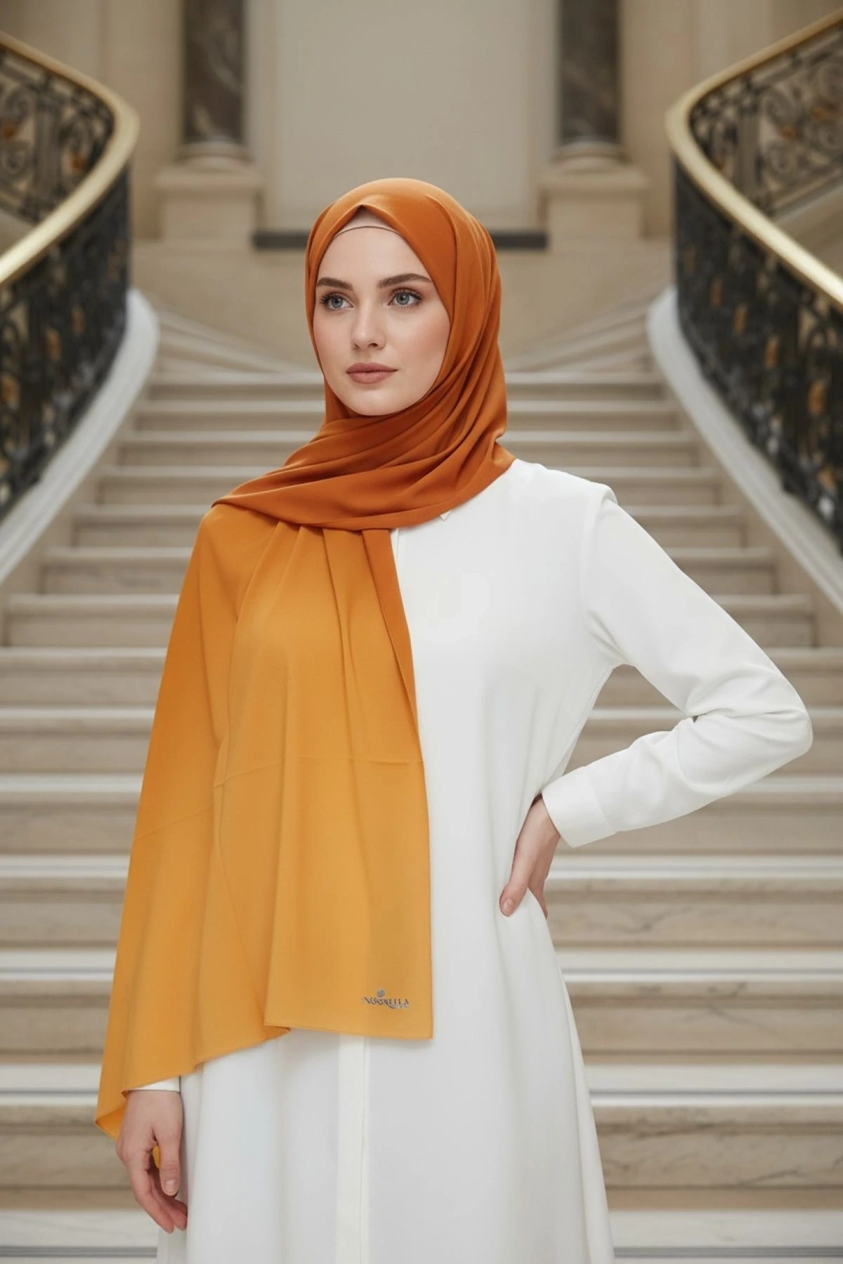 Degrade - Renk Geçişli Şal - Kiremit/Hardal