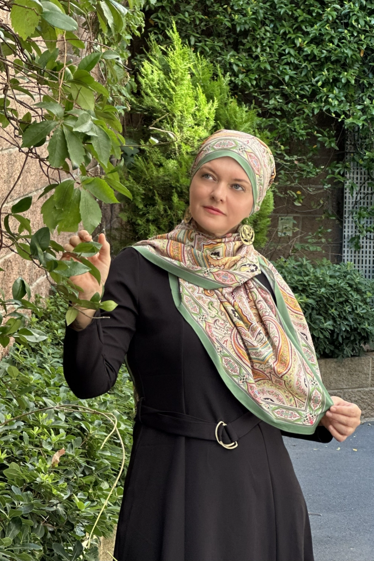 Elora - Retro Desen Şal - Yeşil