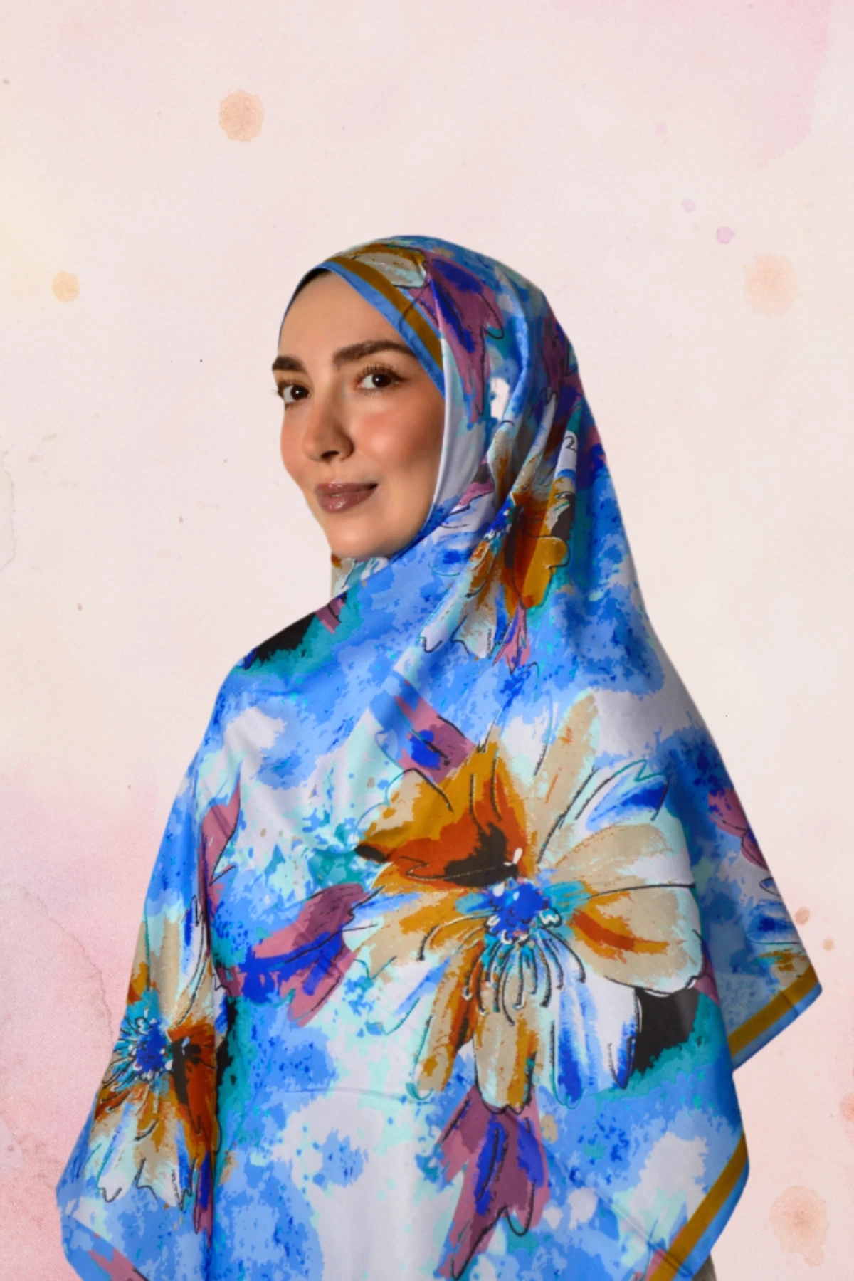 Solva Büyük Floral Motifli Şal - Mavi