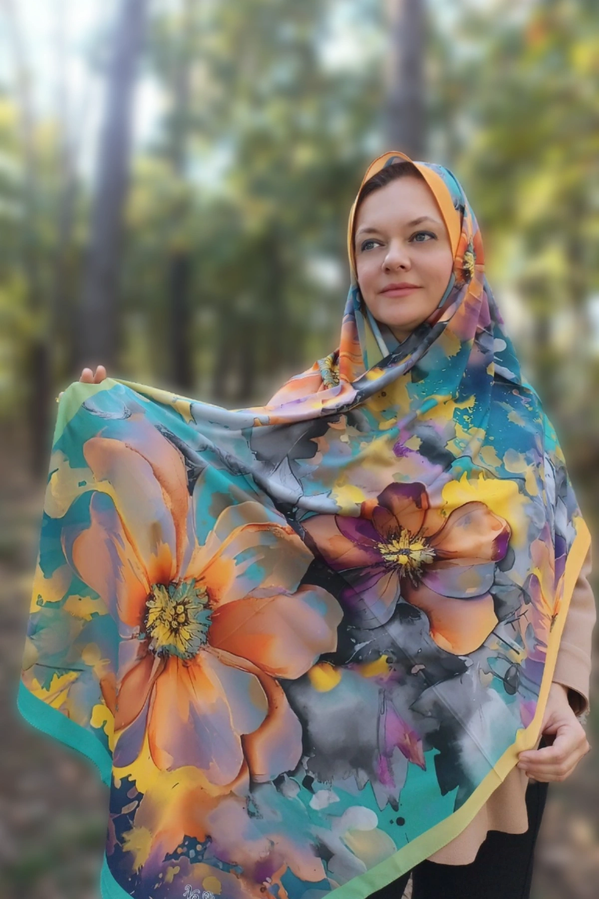 Flora - Sulu Boya Etkili Şal - Yeşil