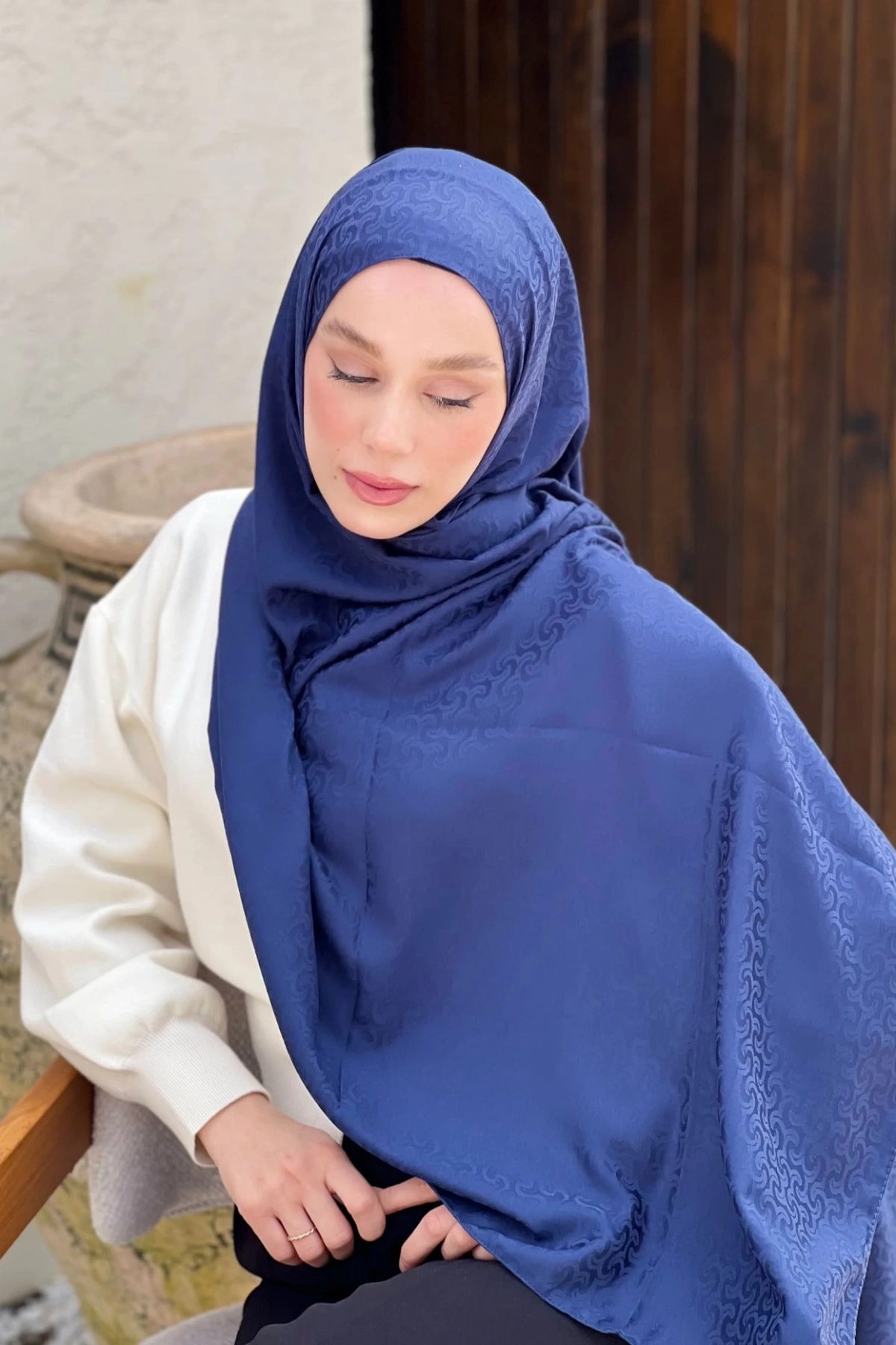 İpeksi Jakar Örgü Desen - Lacivert