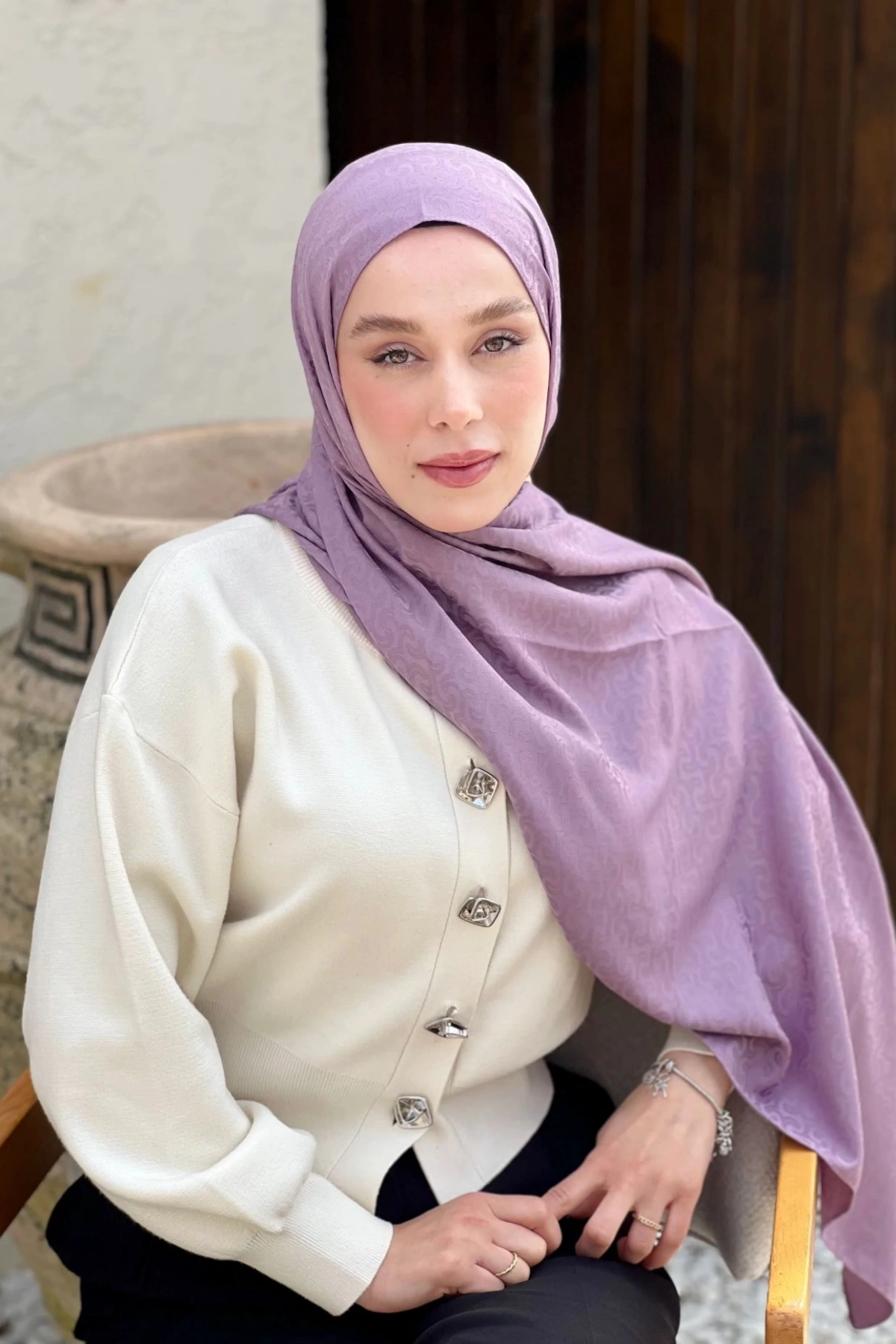 İpeksi Jakar Örgü Desen - Eflatun