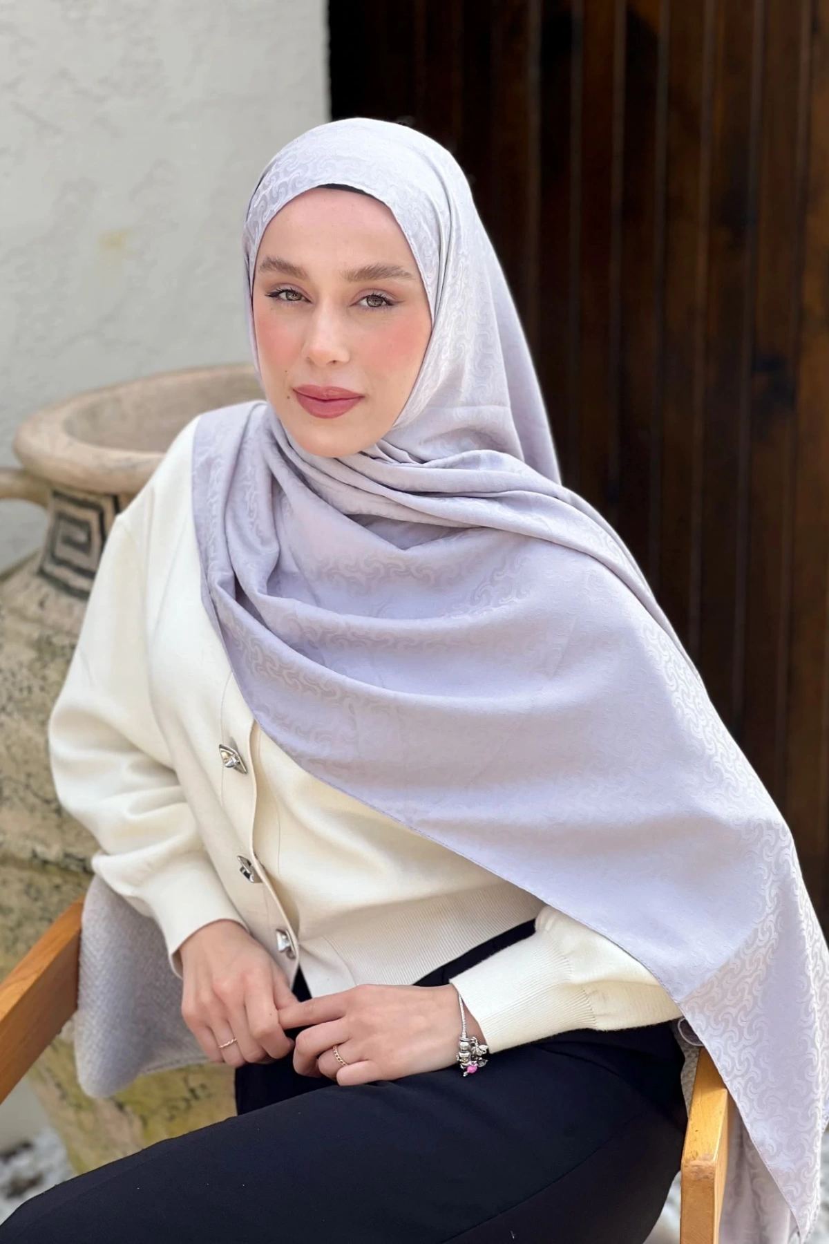 İpeksi Jakar Örgü Desen - Açık Gri