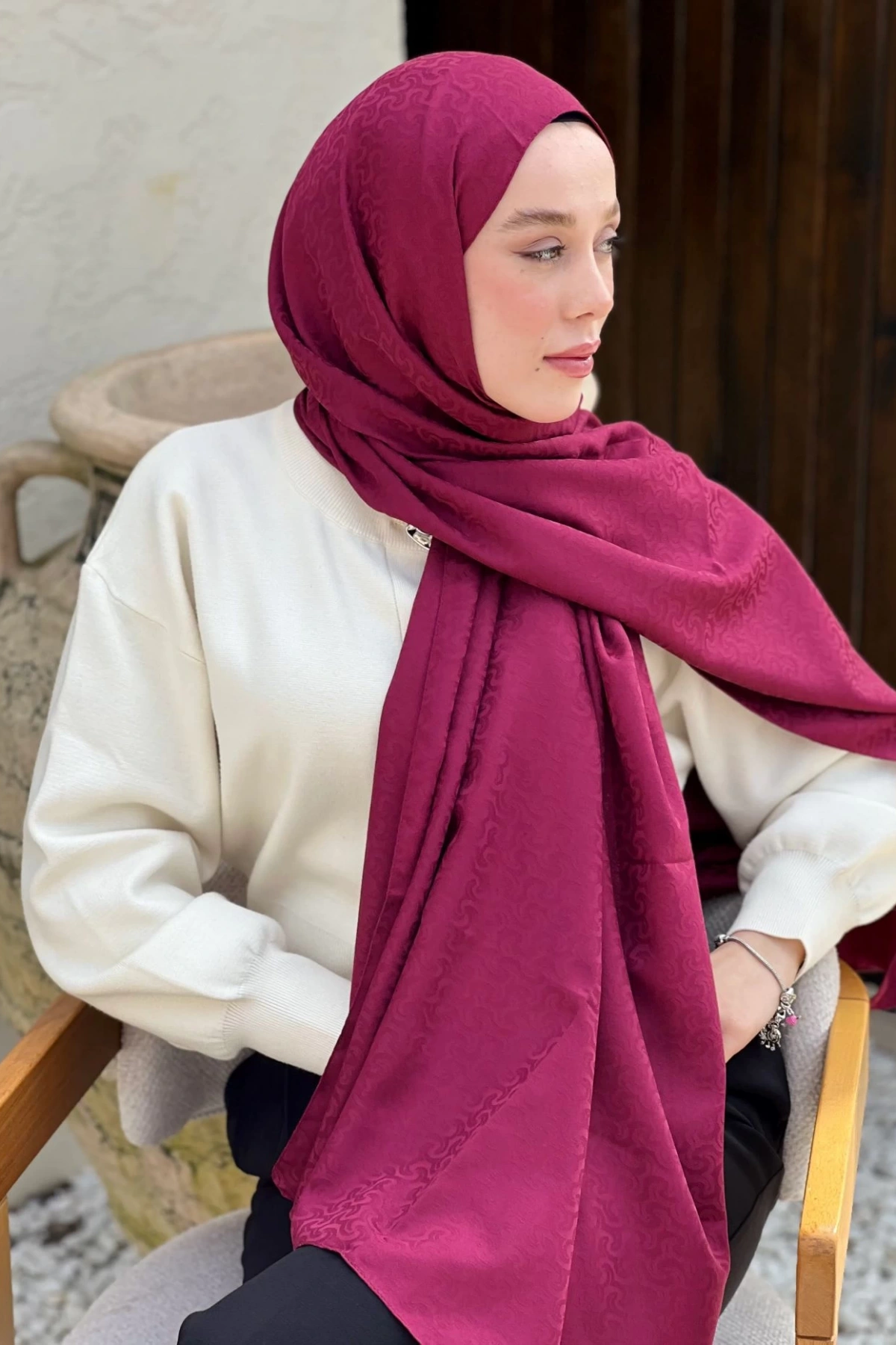 İpeksi Jakar Örgü Desen - Bordo