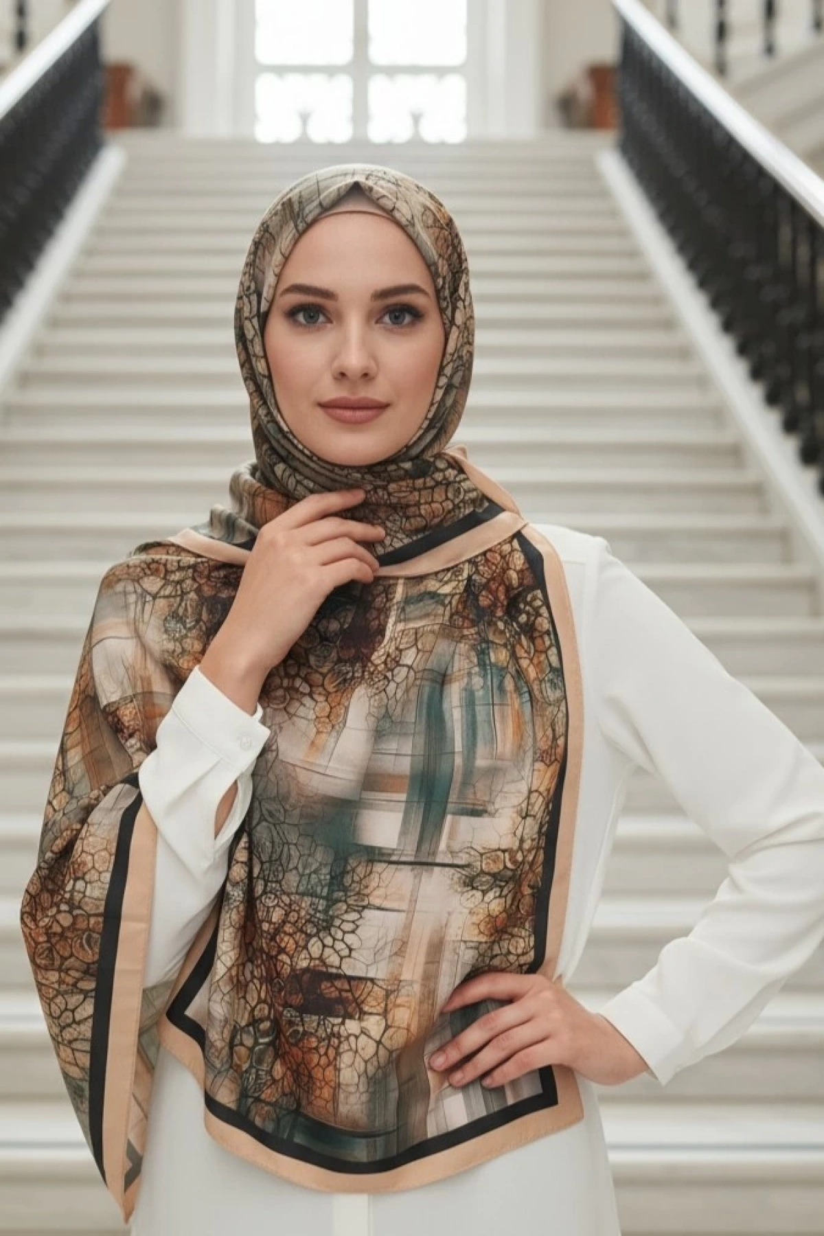 Kavira - Soyut Desenli Şal - Yavruağzı