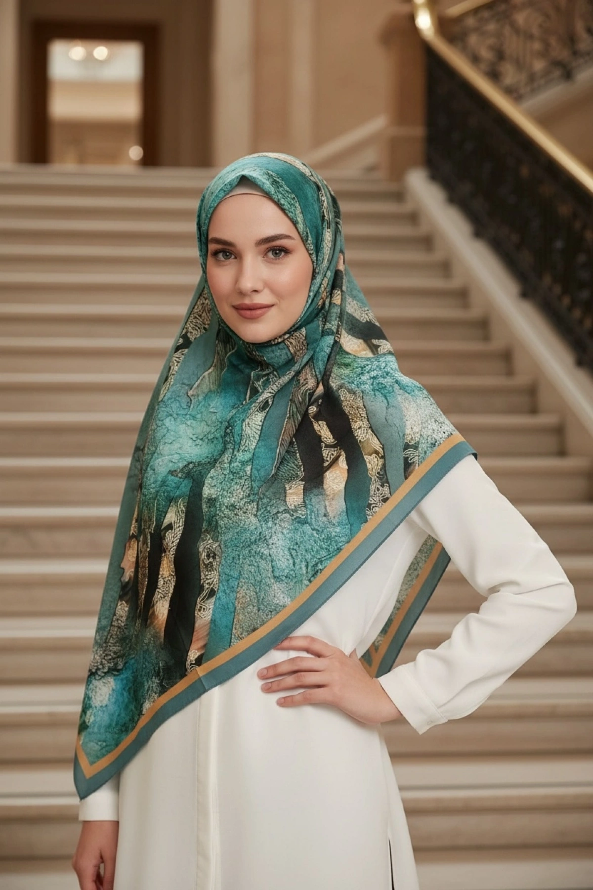 Lavira - Leopar Desenli Şal - Yeşil