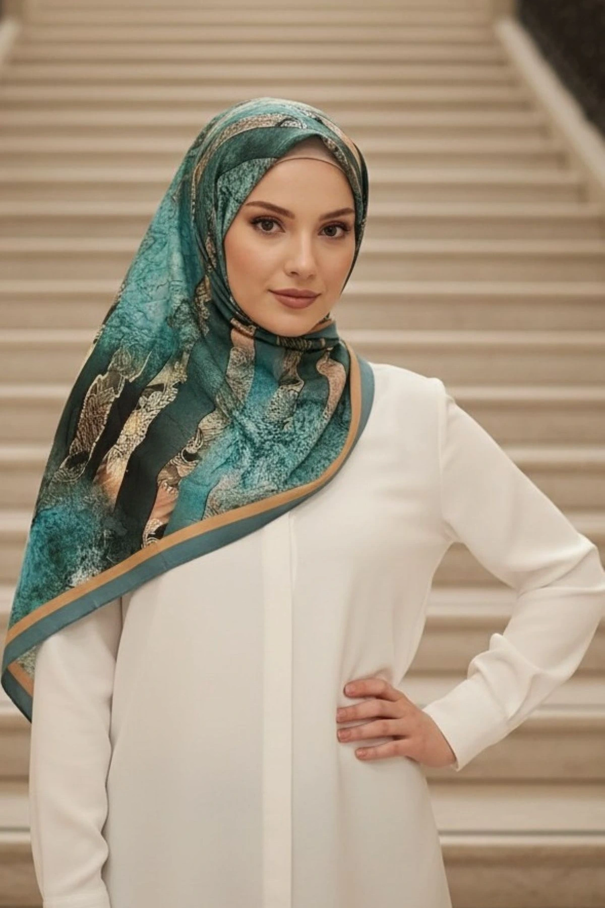 Lavira - Leopar Desenli Şal - Yeşil