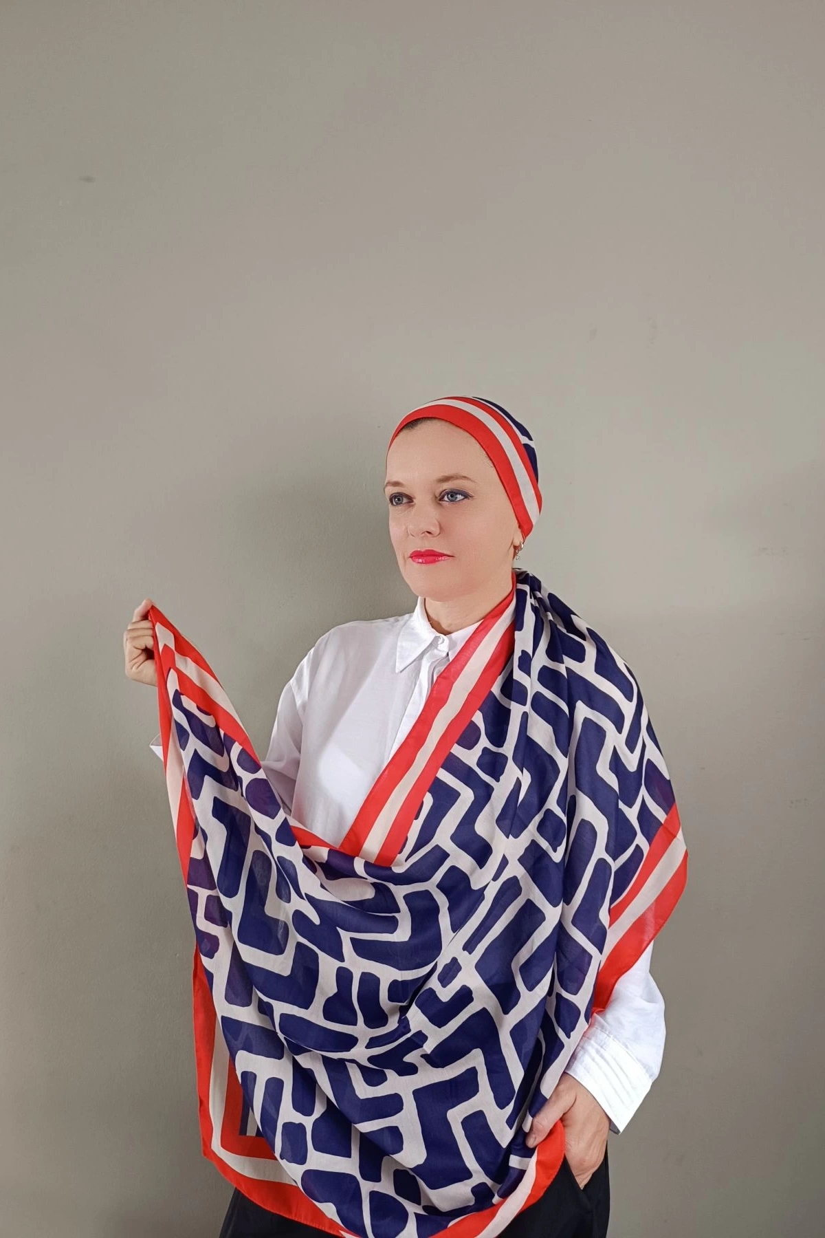 Mira Geometrik Desenli Şal - Turuncu