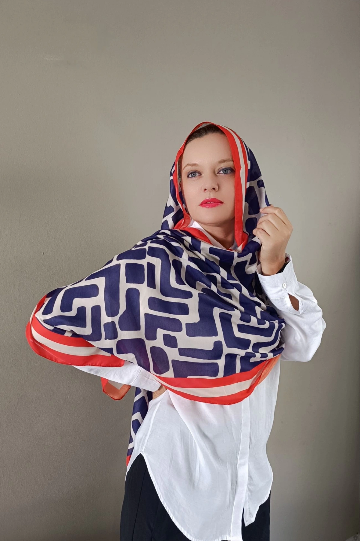 Mira Geometrik Desenli Şal - Turuncu