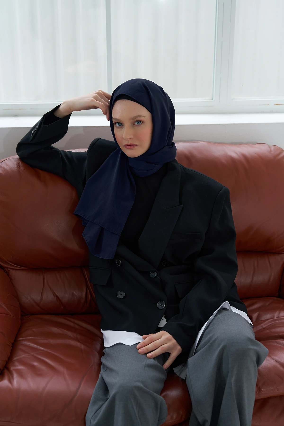 Medine İpeği Şal - Lacivert