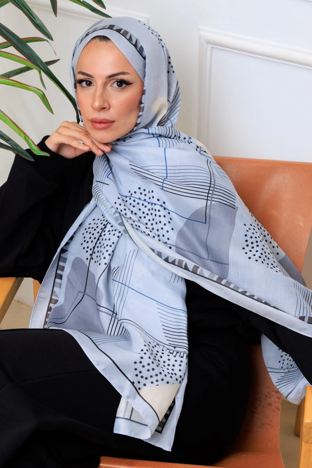 Modra Geometrik Desenli Şal - Buz Mavisi