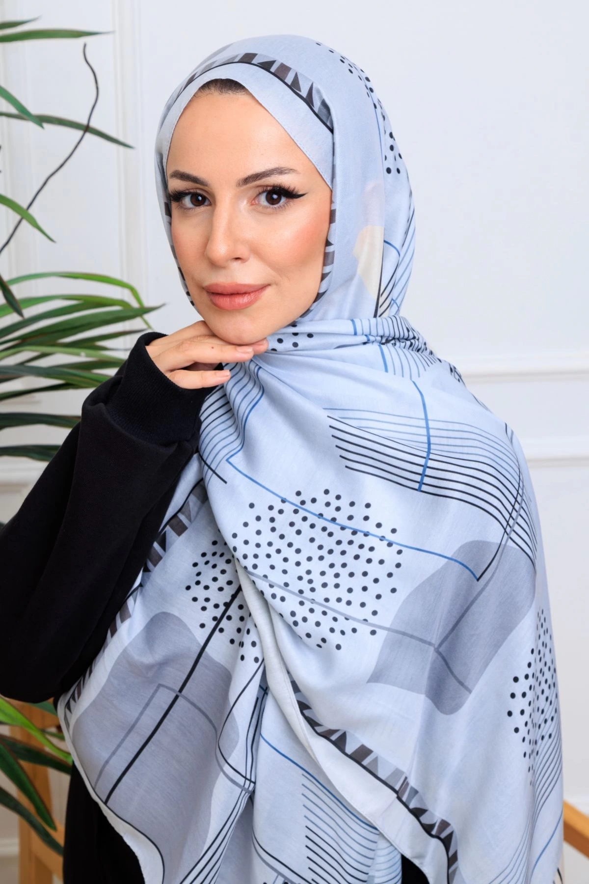 Modra Geometrik Desenli Şal - Buz Mavisi