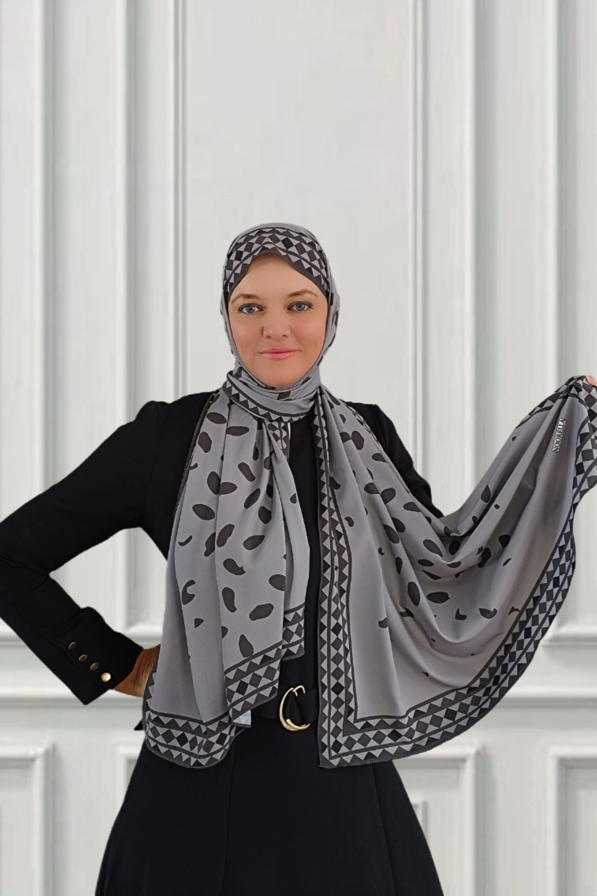 Pera Geometrik Desenli Şal - Gri