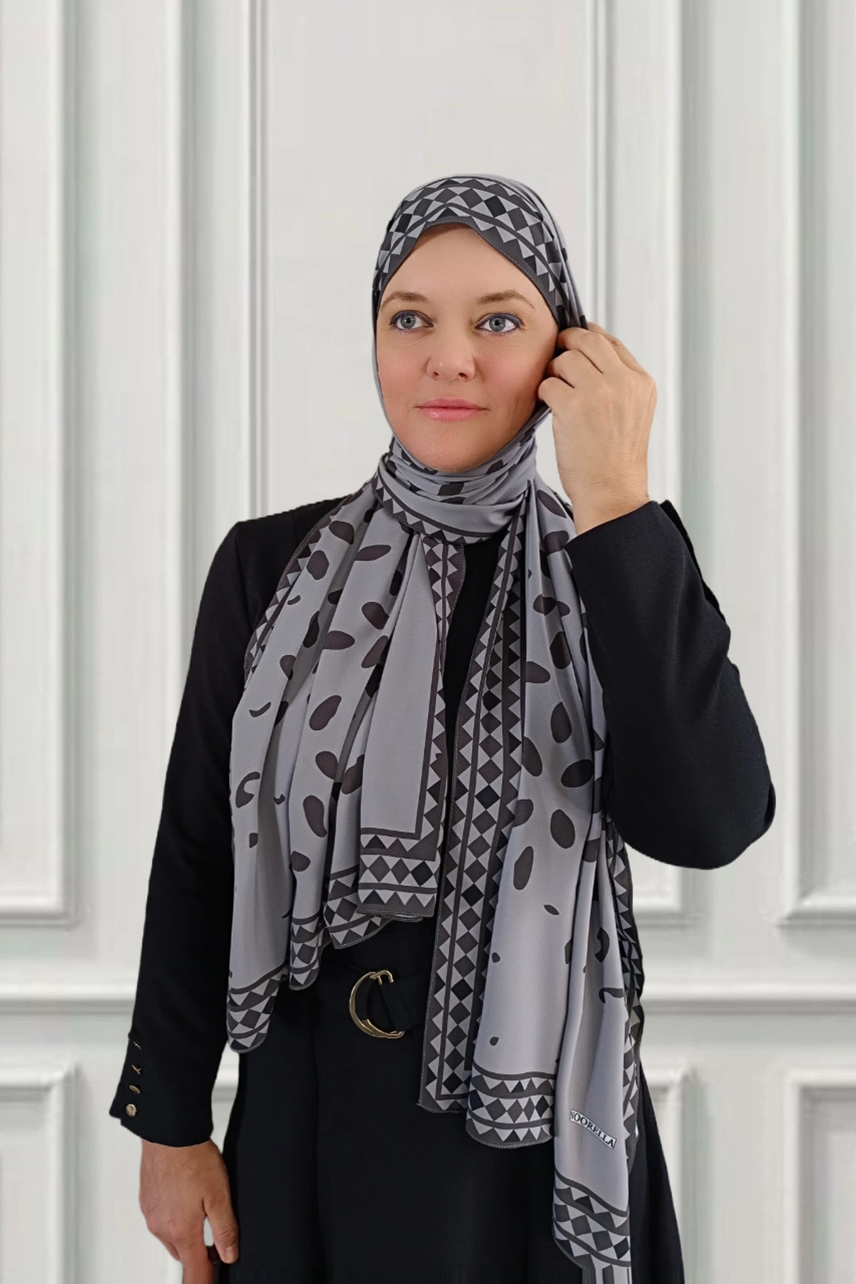 Pera Geometrik Desenli Şal - Gri