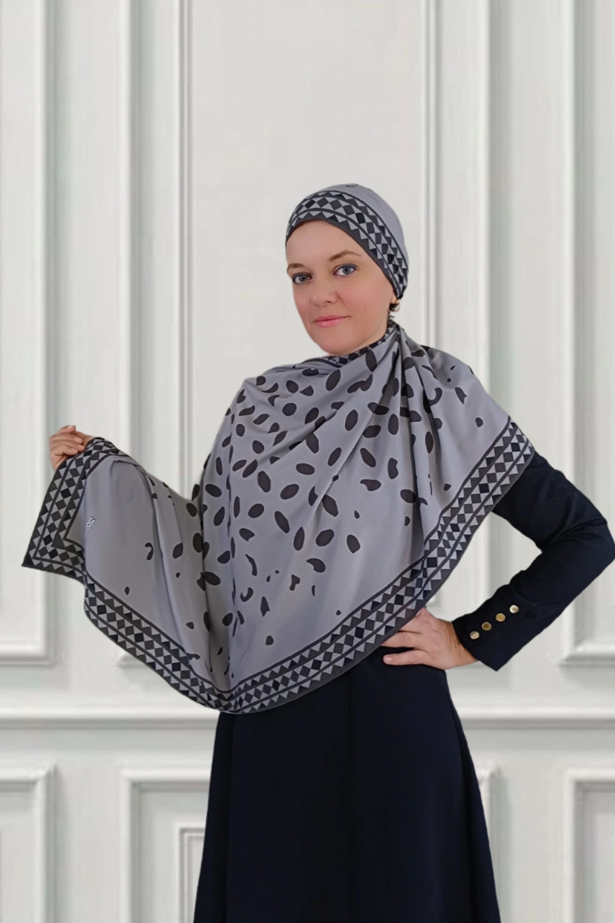 Pera Geometrik Desenli Şal - Gri