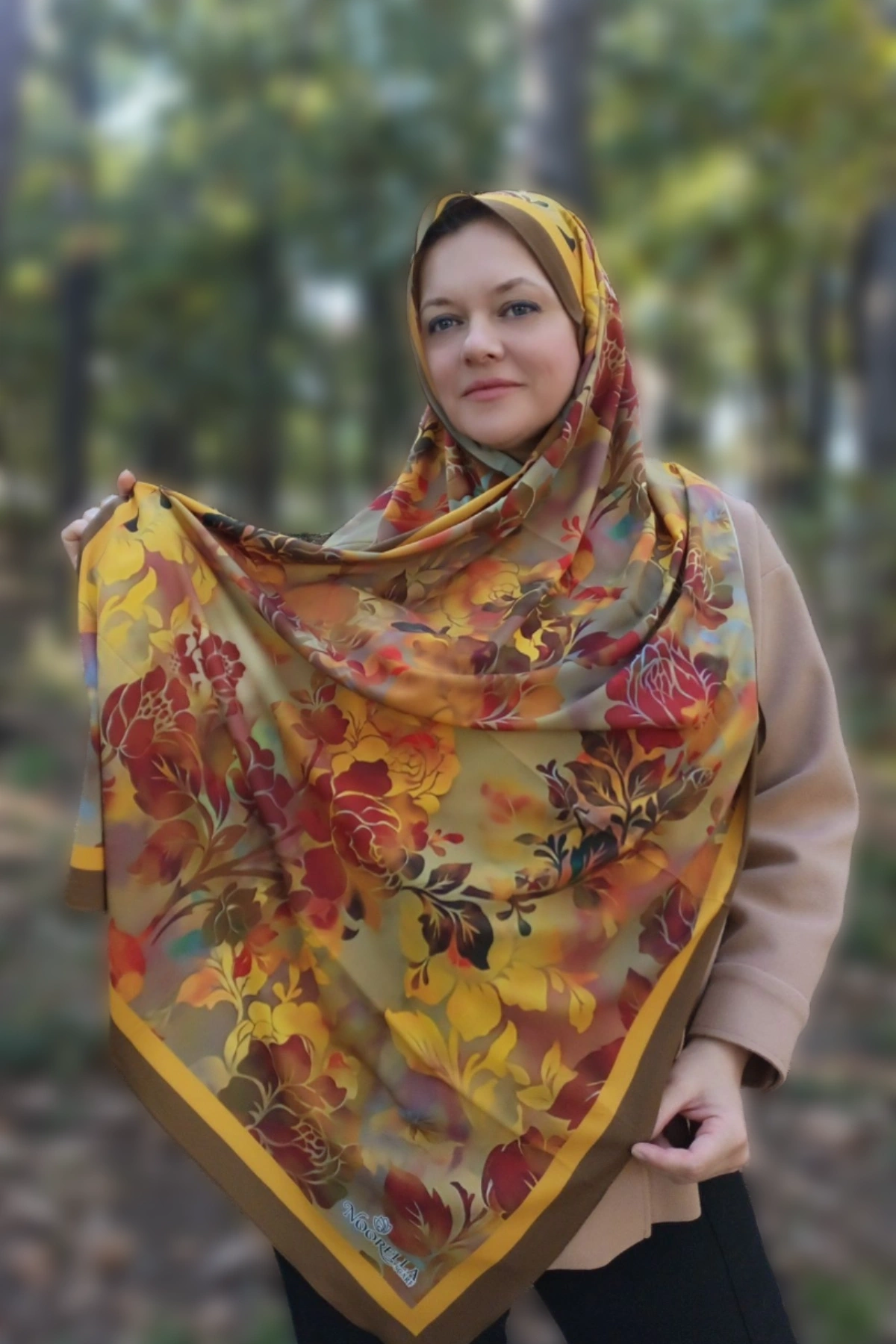 Ravina - Floral Desenli Şal - Haki