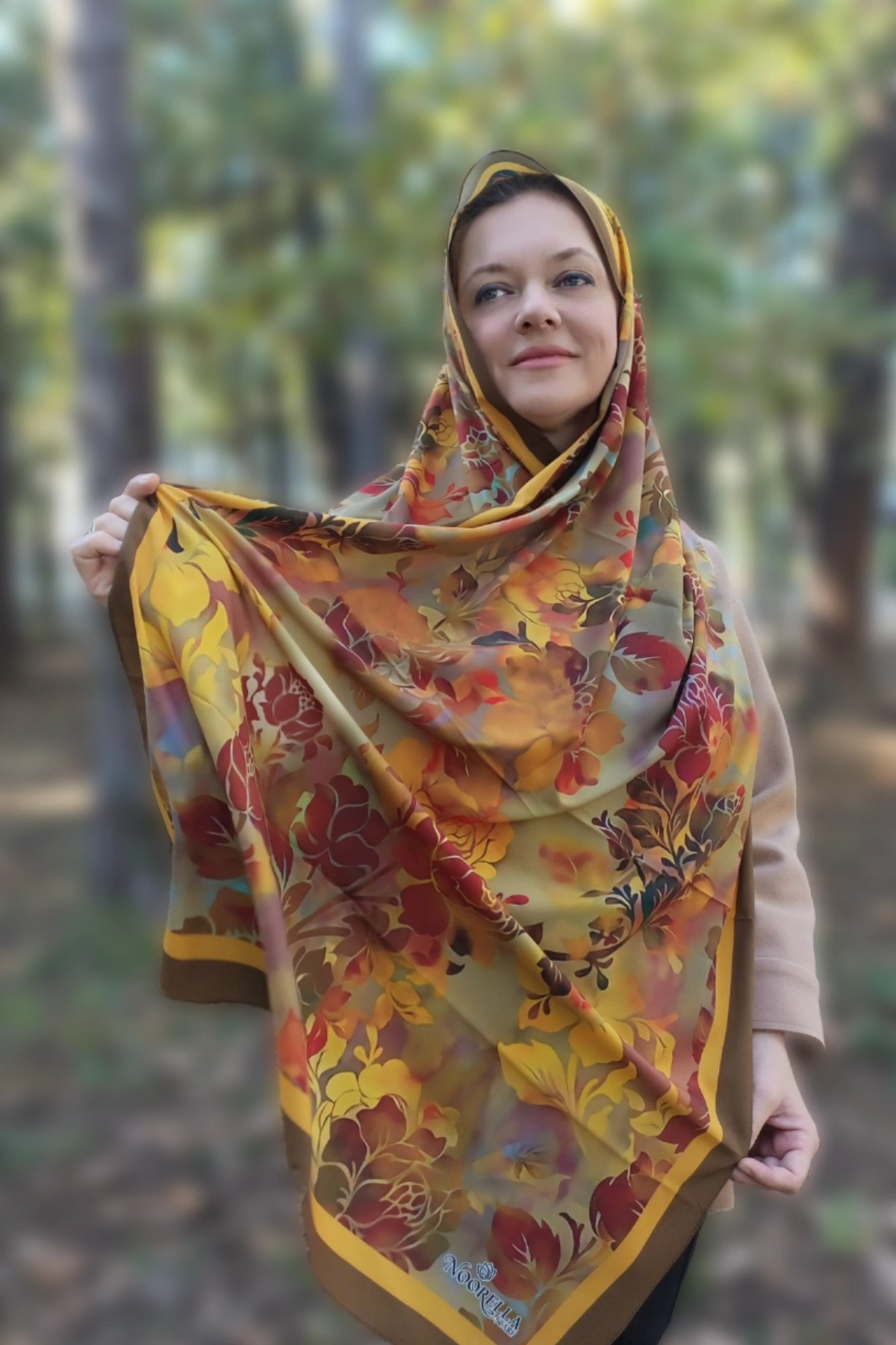 Ravina - Floral Desenli Şal - Haki