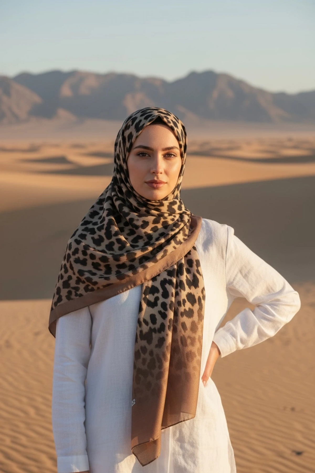 Sahra - Leopar Desen Şal - Kahverengi