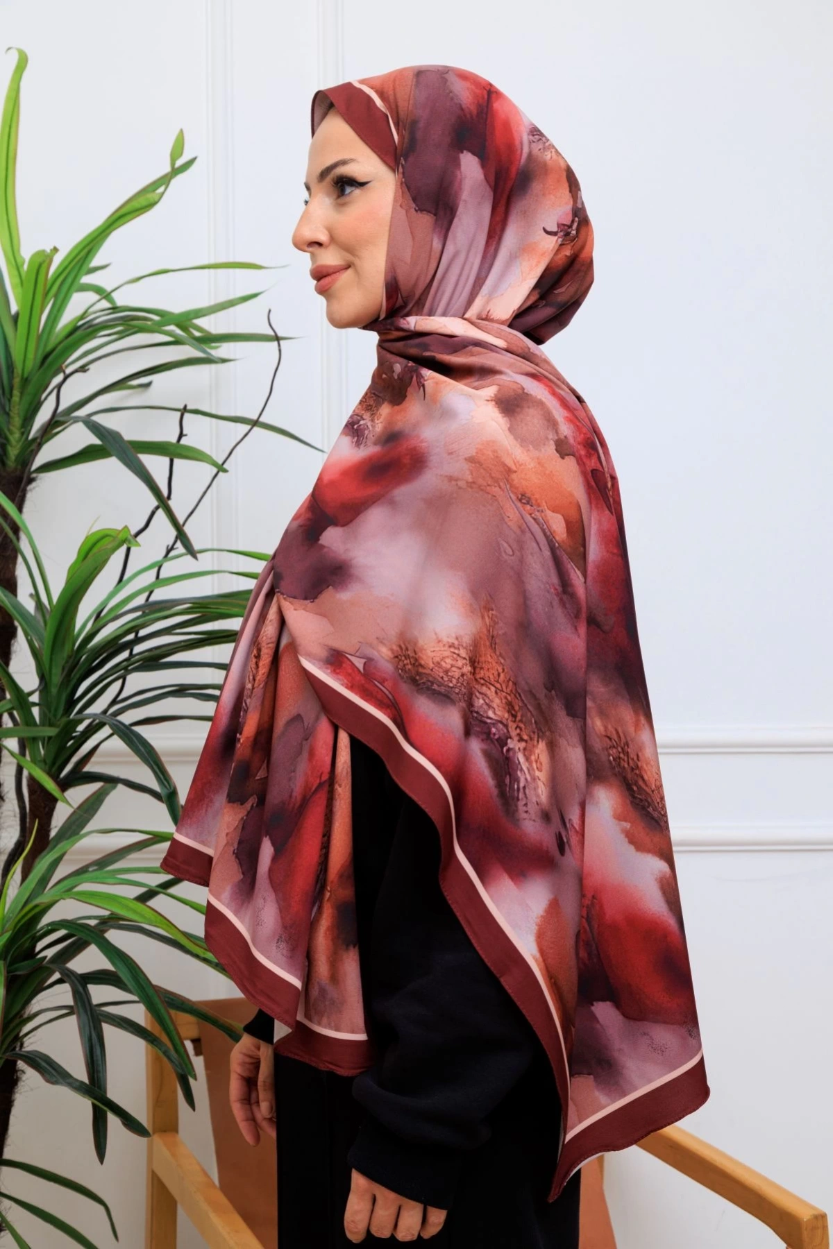 Soma Soyut Desenli Şal - Bordo