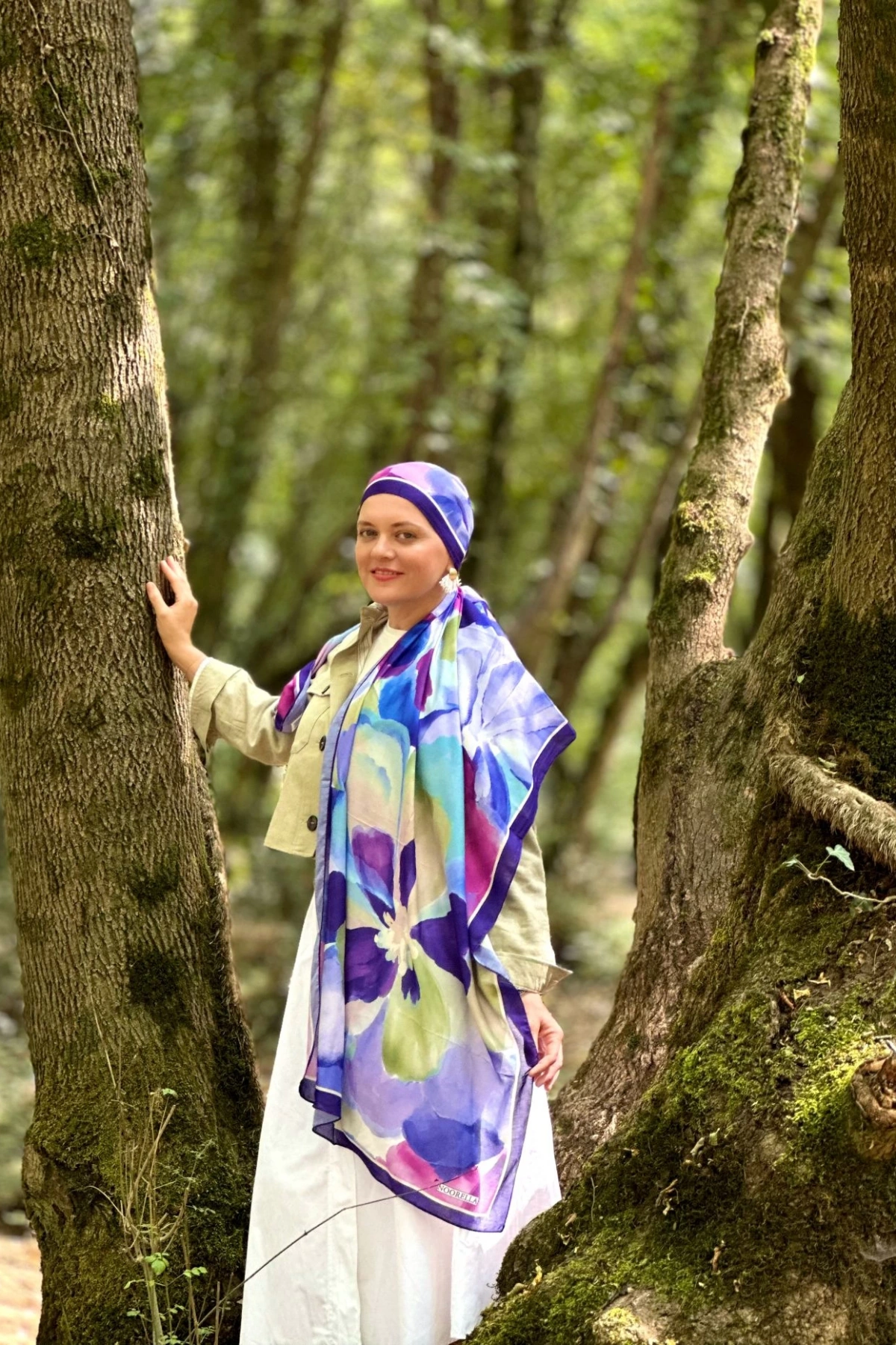 Sora Renkli Floral Desenli Şal - Mor