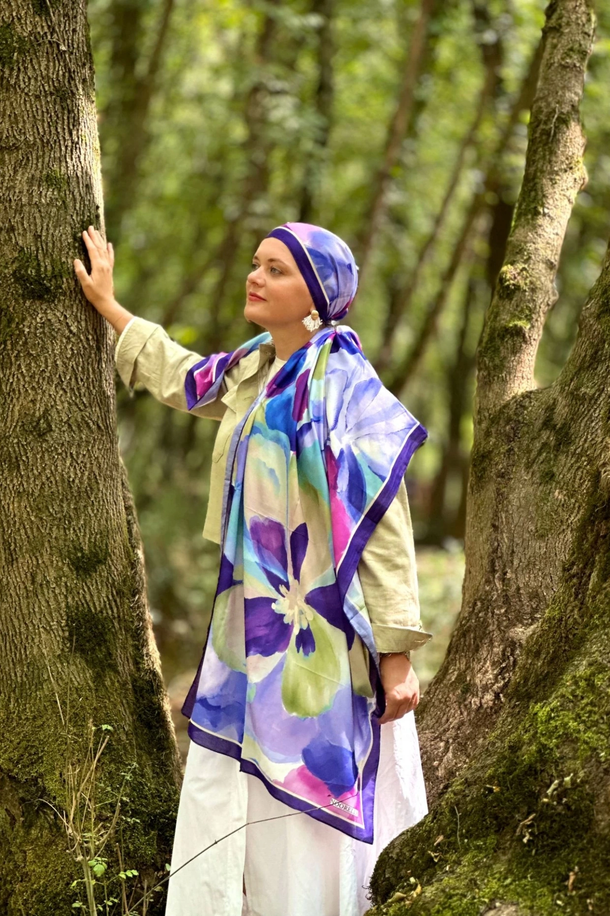 Sora Renkli Floral Desenli Şal - Mor