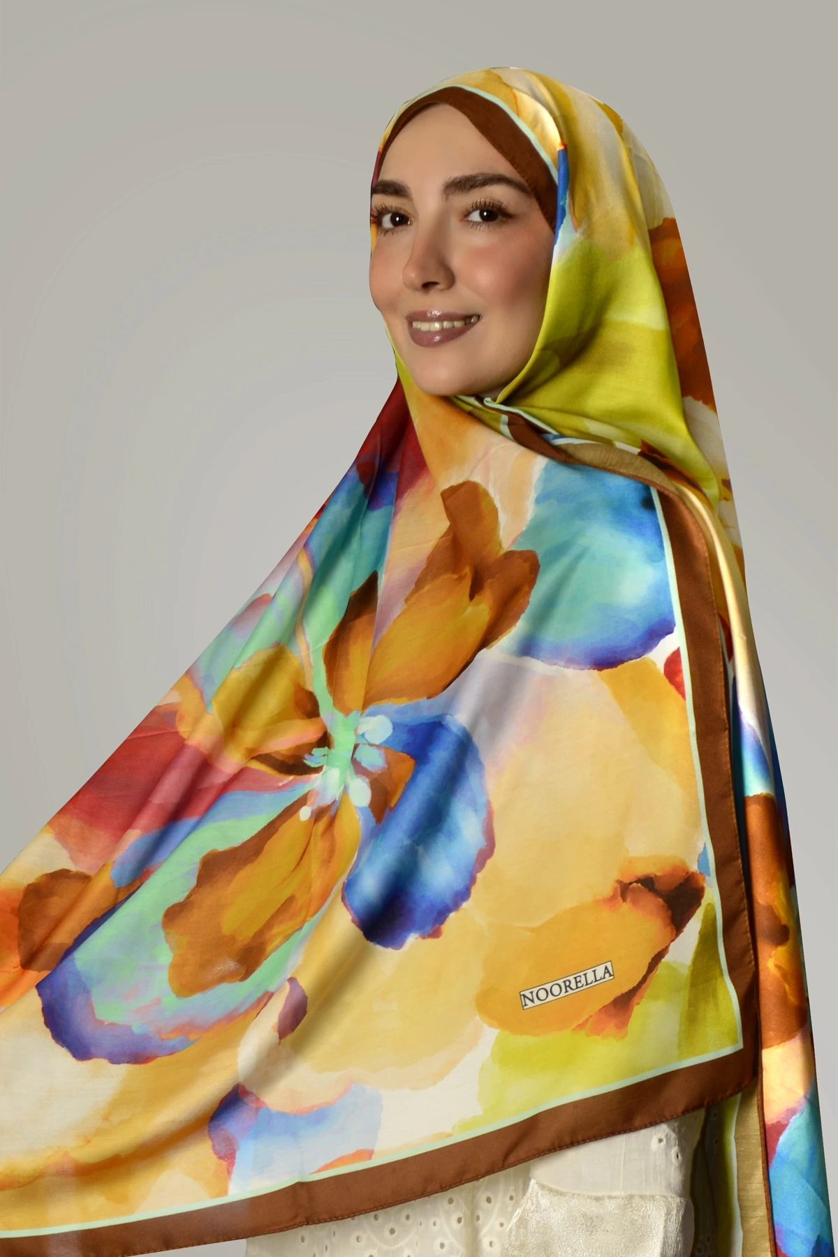 Sora Renkli Floral Desenli Şal - Sarı