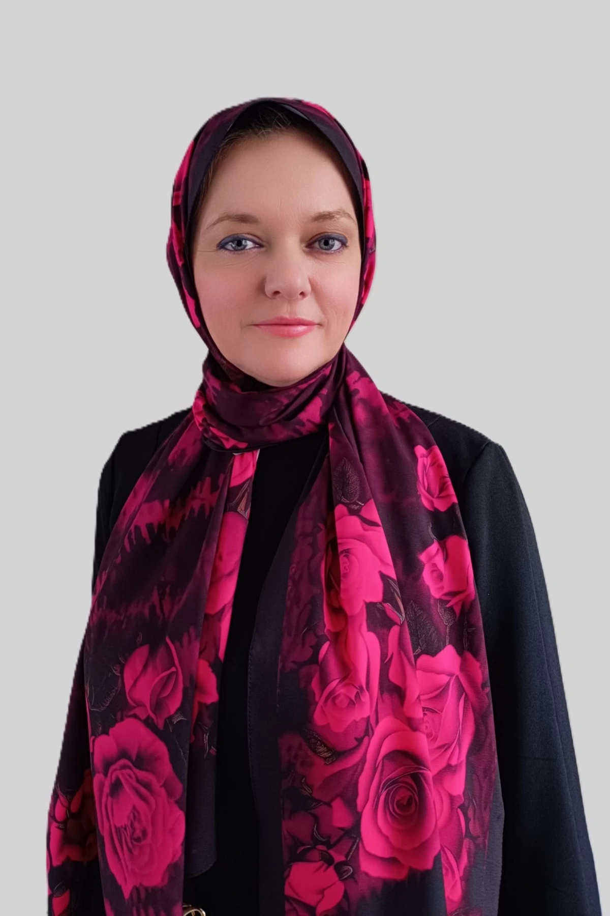 Velda Gül Desenli Şal - Fuşya