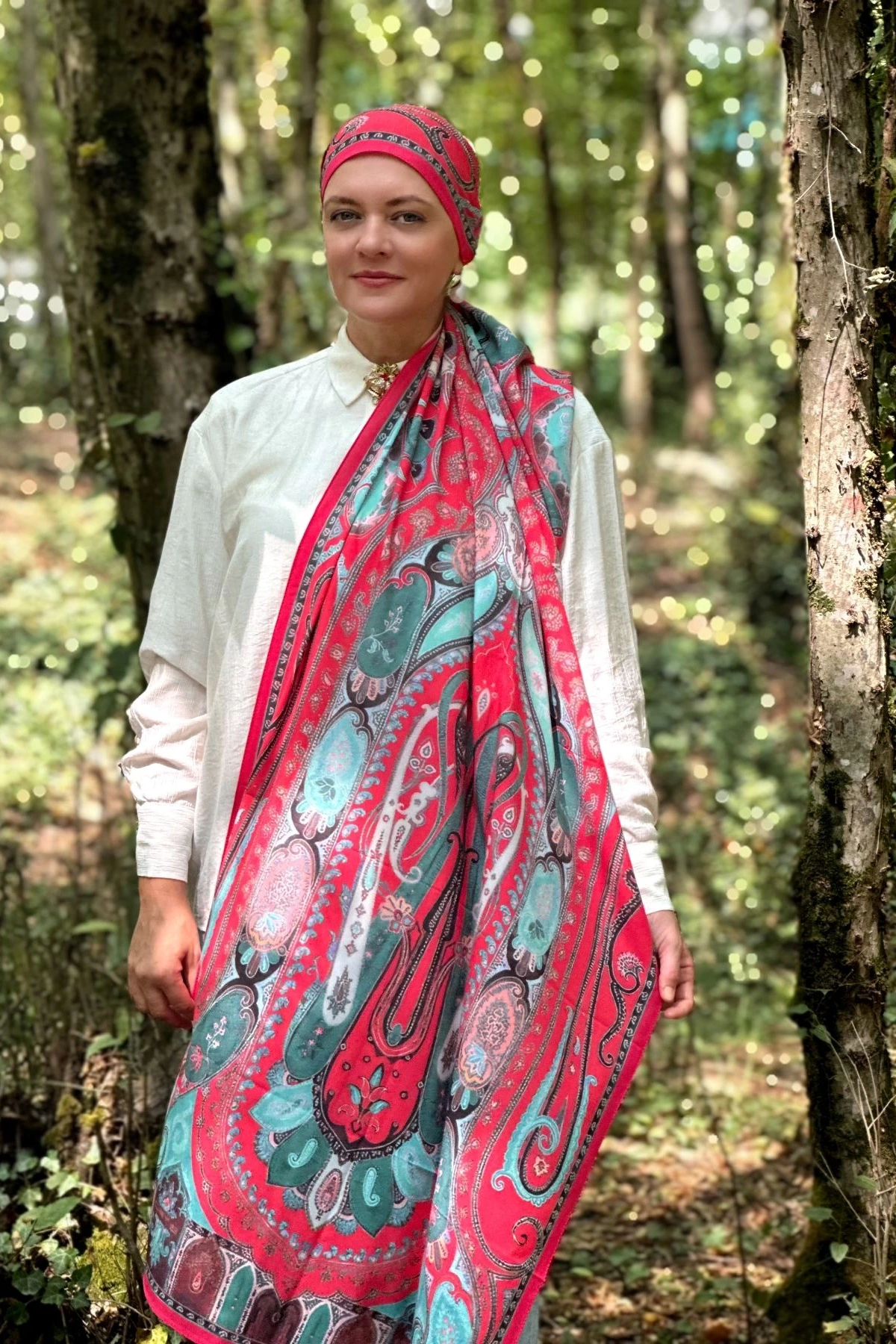 Velero - Retro Desen Şal - Kırmızı