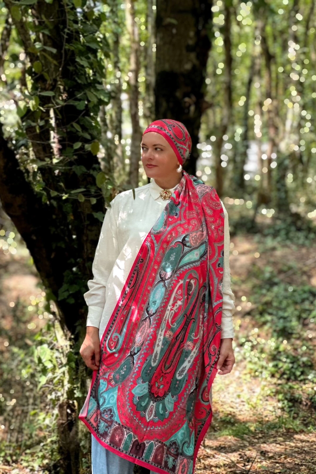 Velero - Retro Desen Şal - Kırmızı