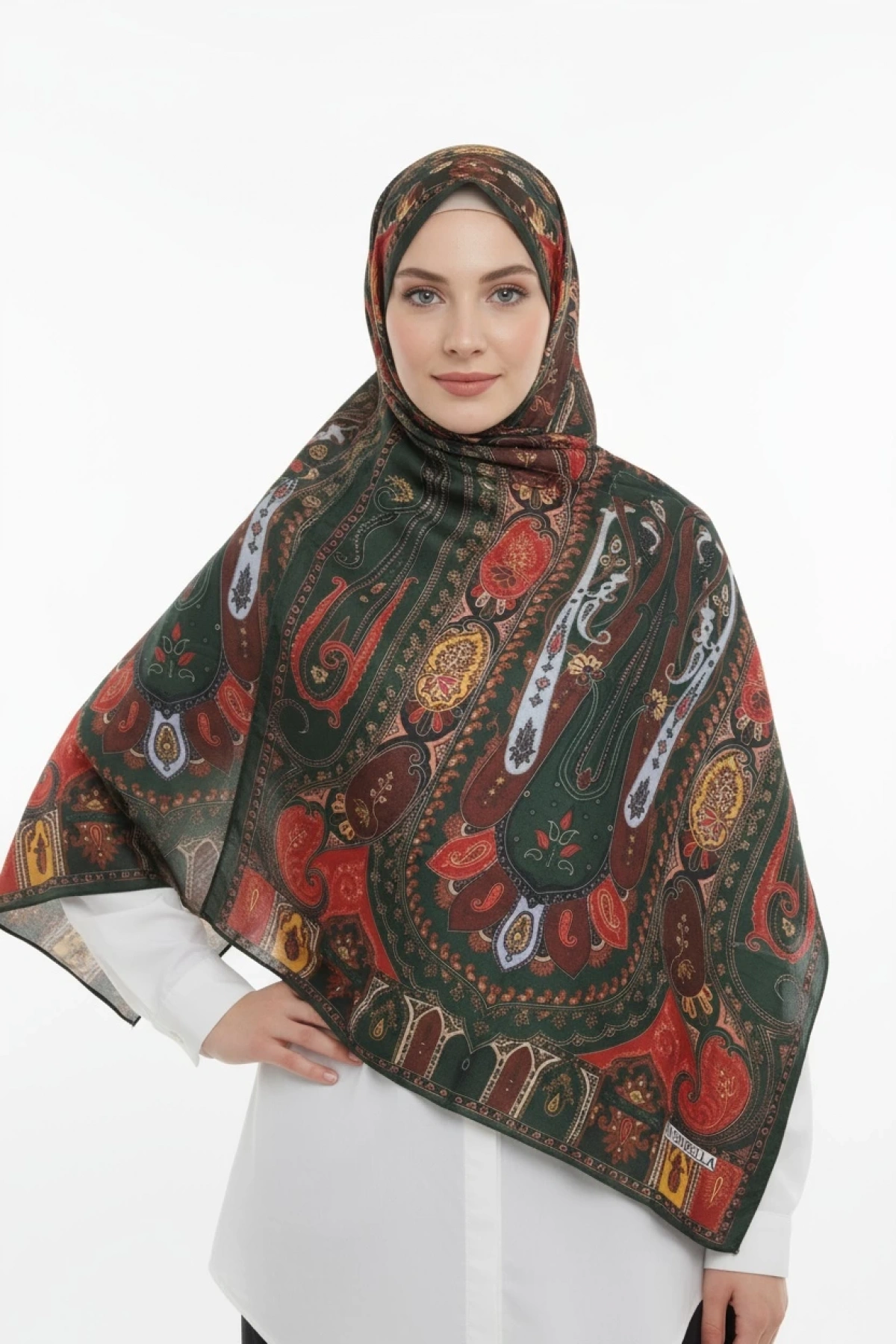 Velero - Retro Desen Şal - Koyu Yeşil