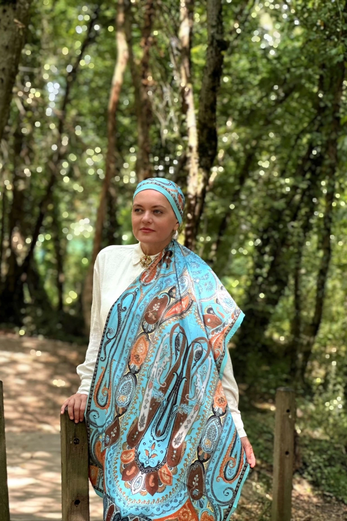 Velero - Retro Desen Şal - Turkuaz