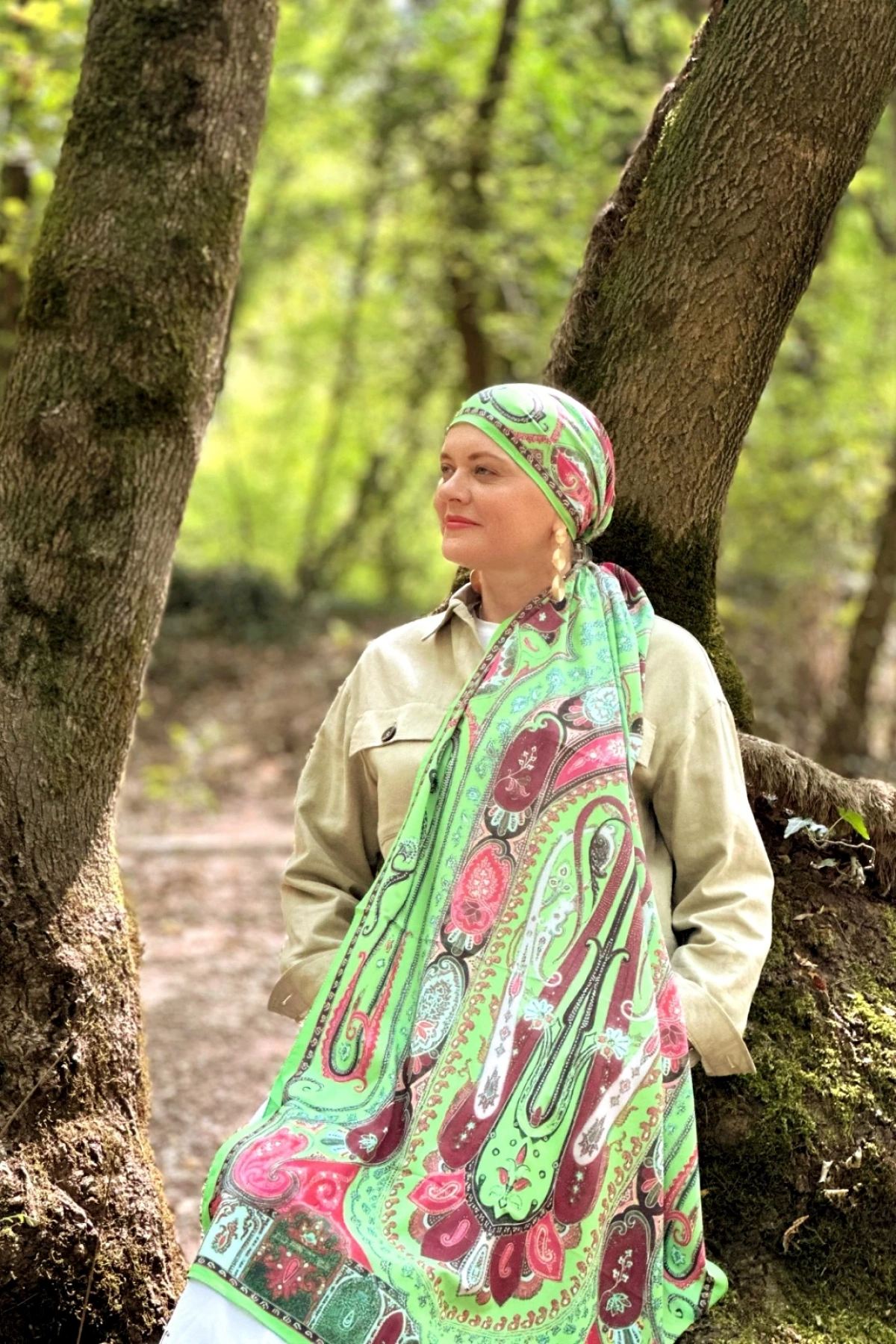 Velero - Retro Desen Şal - Yeşil