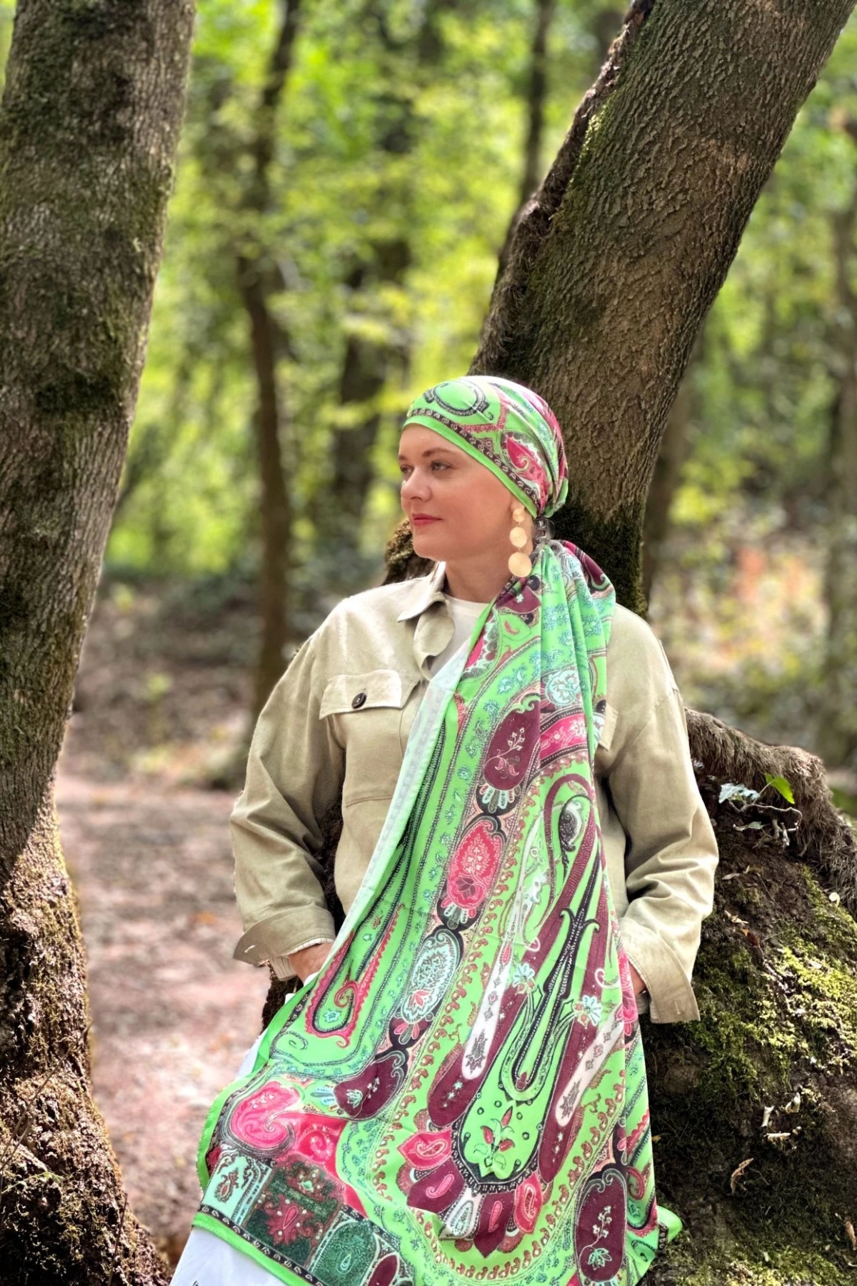 Velero - Retro Desen Şal - Yeşil