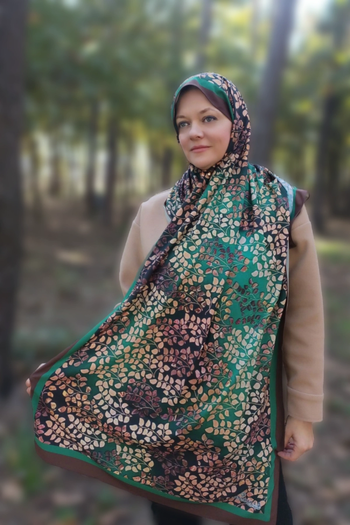 Verdura - Yaprak Desenli Şal - Kahverengi